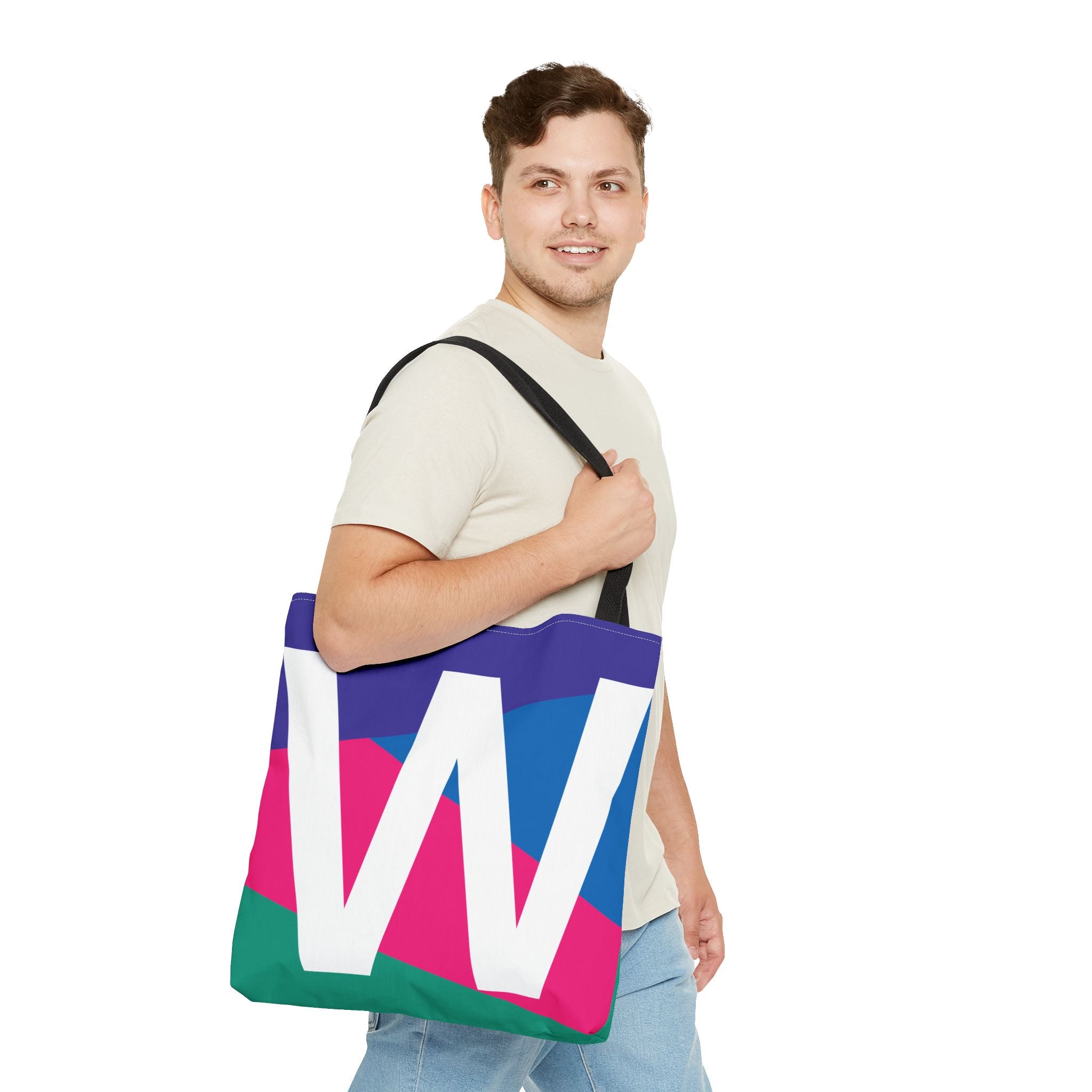 Monogram 'W' Colorblock Tote Bag — Personalized Initial W Shoulder Tote