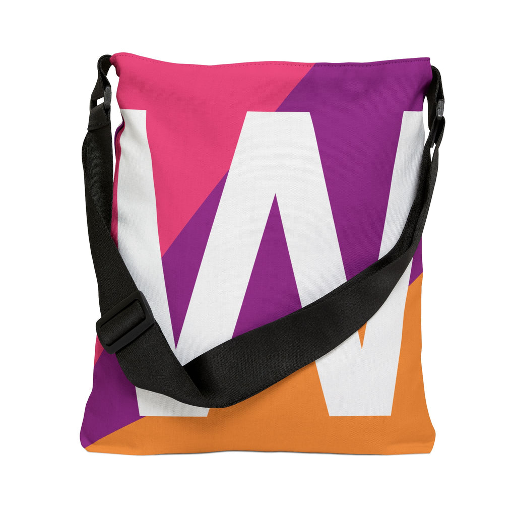 Initial Letter 'W' Colorblock Adjustable Tote Bag — Monogram Alphabet Shoulder Bag