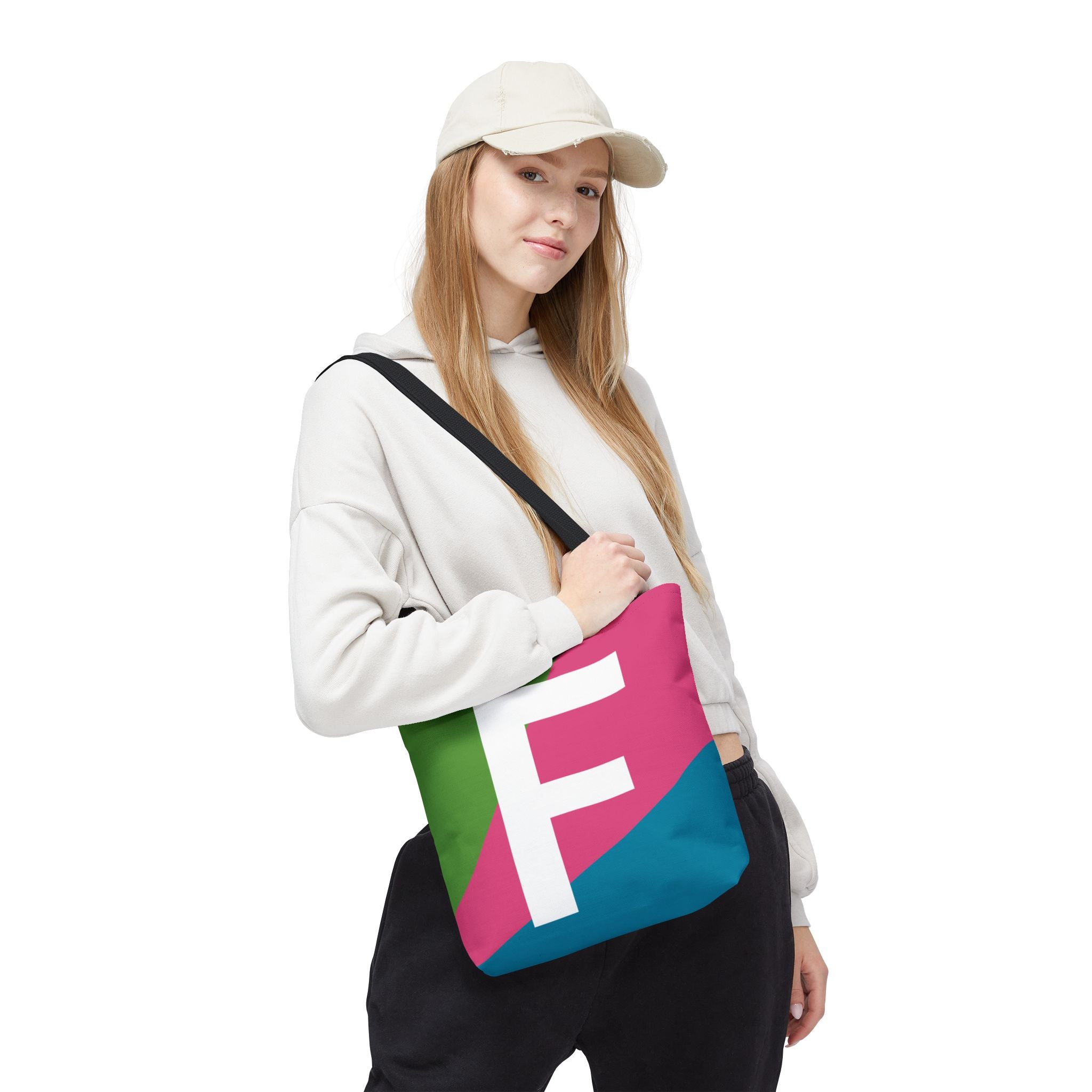 Monogram 'F' Colorblock Tote Bag — Personalized Initial F Shoulder Tote