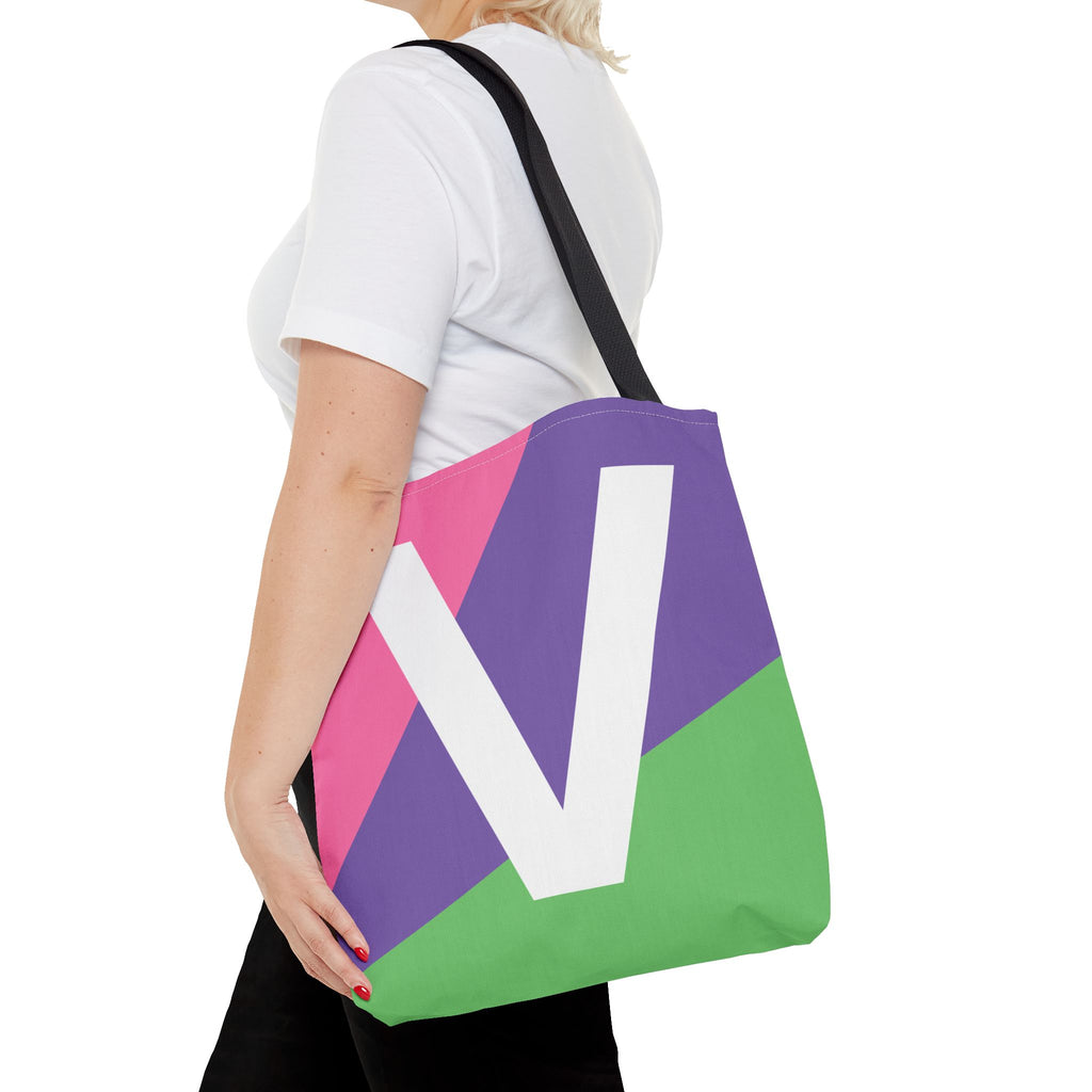 Monogram 'V' Colorblock Tote Bag — Personalized Initial V Shoulder Tote