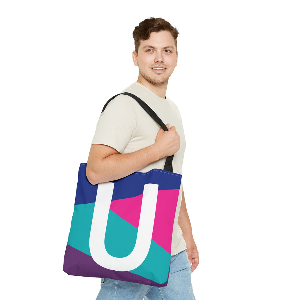 Monogram 'U' Colorblock Tote Bag — Personalized Initial U Shoulder Tote