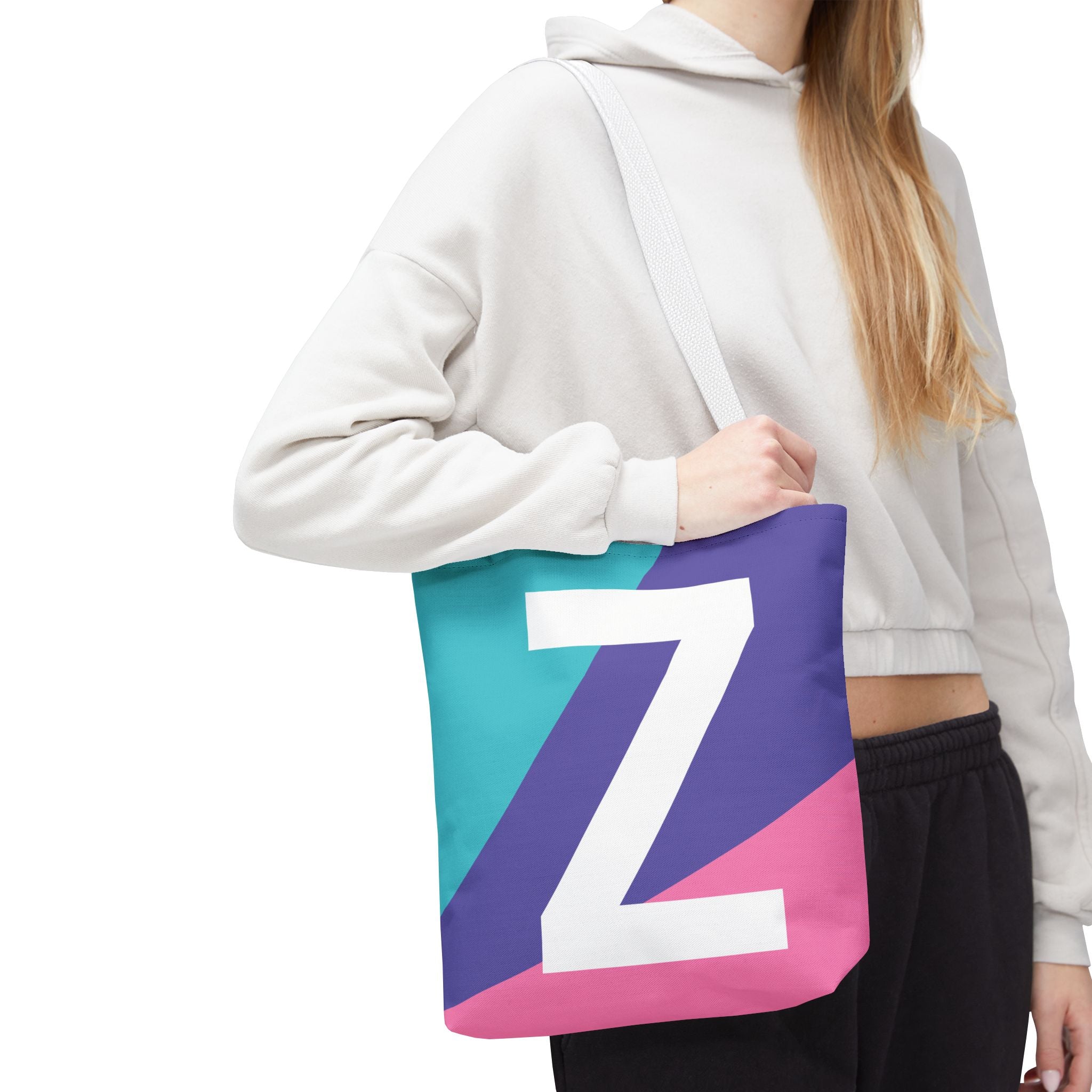 Monogram 'Z' Colorblock Tote Bag — Personalized Initial Z Shoulder Tote