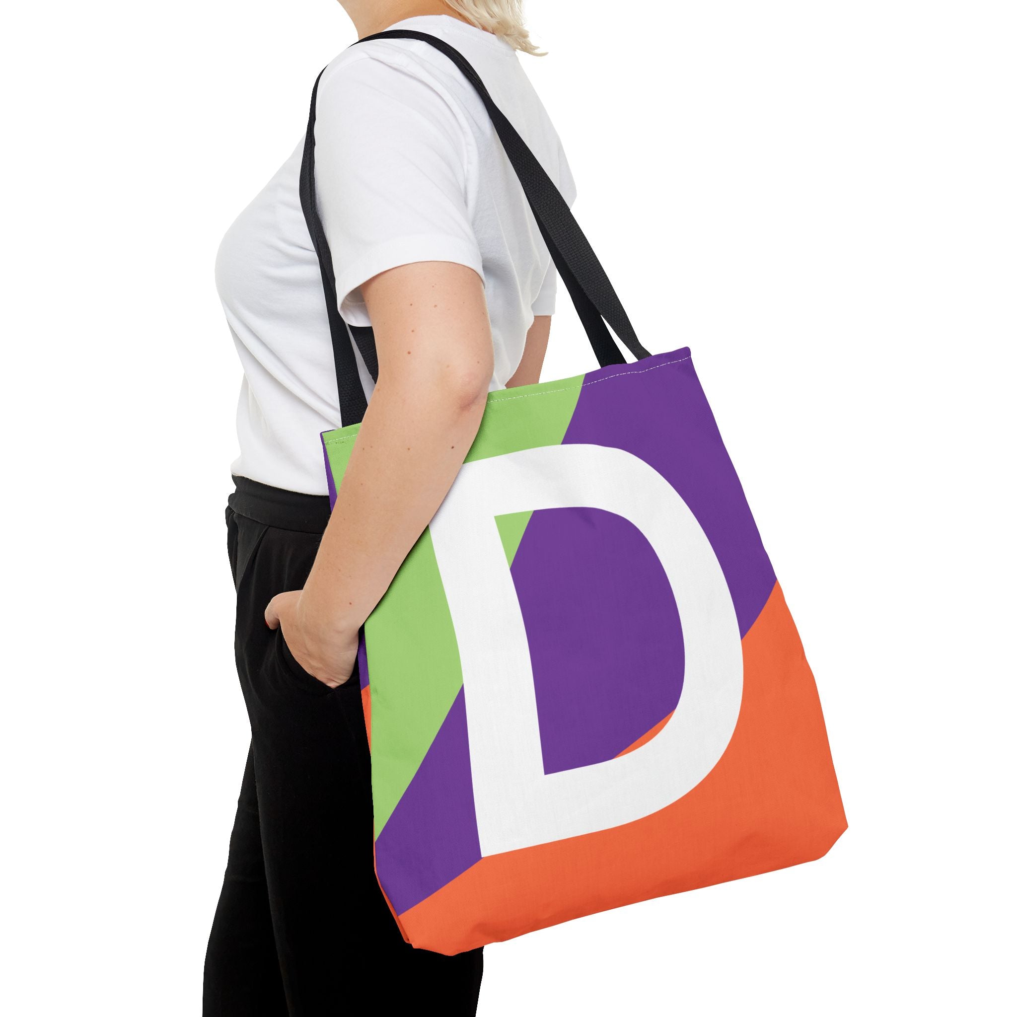 Monogram 'D' Colorblock Tote Bag — Personalized Initial D Shoulder Tote