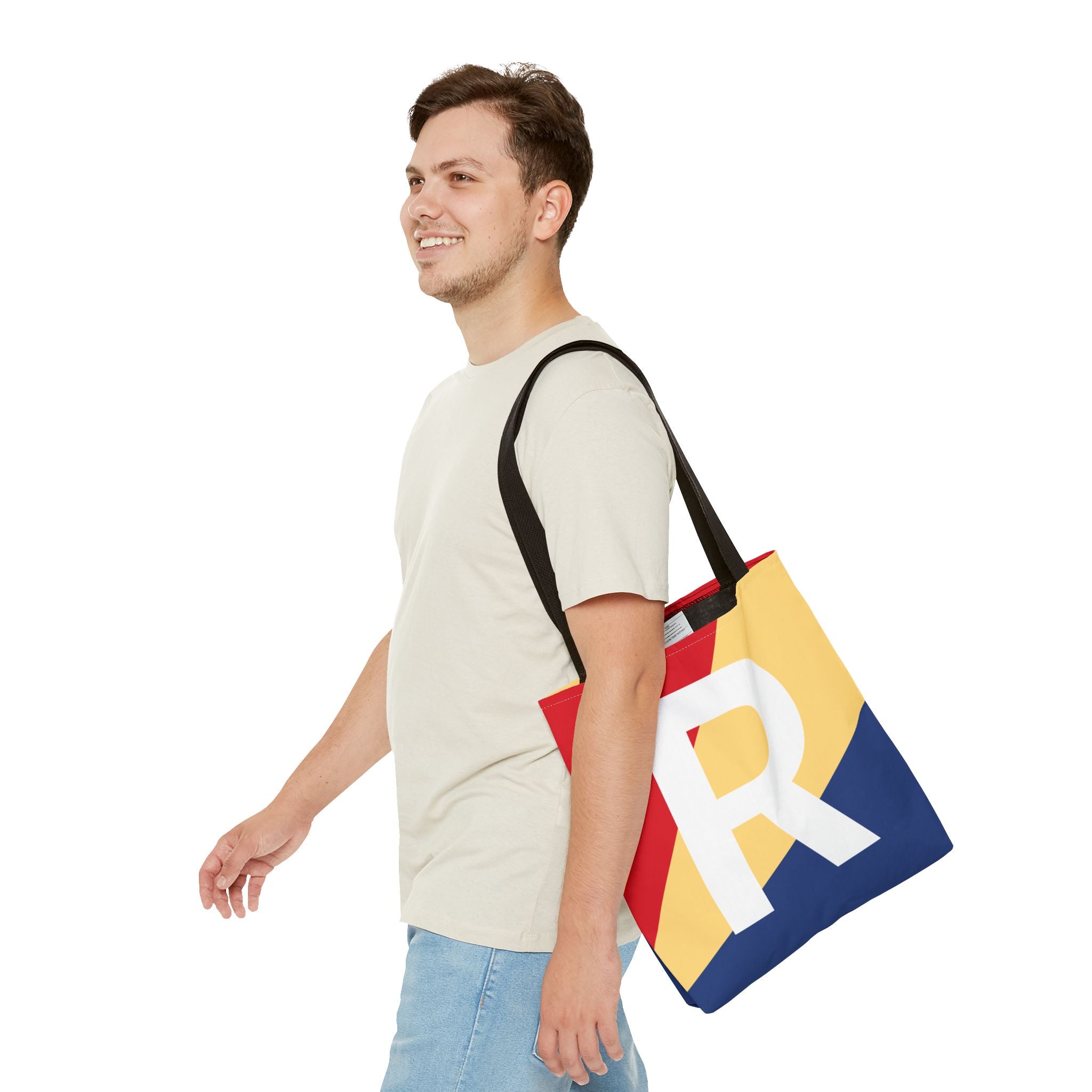 Monogram 'R' Colorblock Tote Bag — Personalized Initial R Shoulder Tote