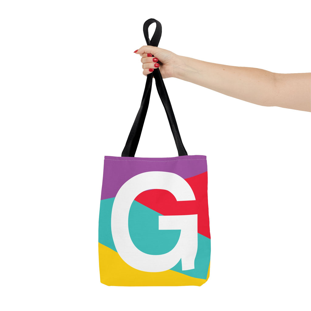 Monogram 'G' Colorblock Tote Bag — Personalized Initial G Shoulder Tote