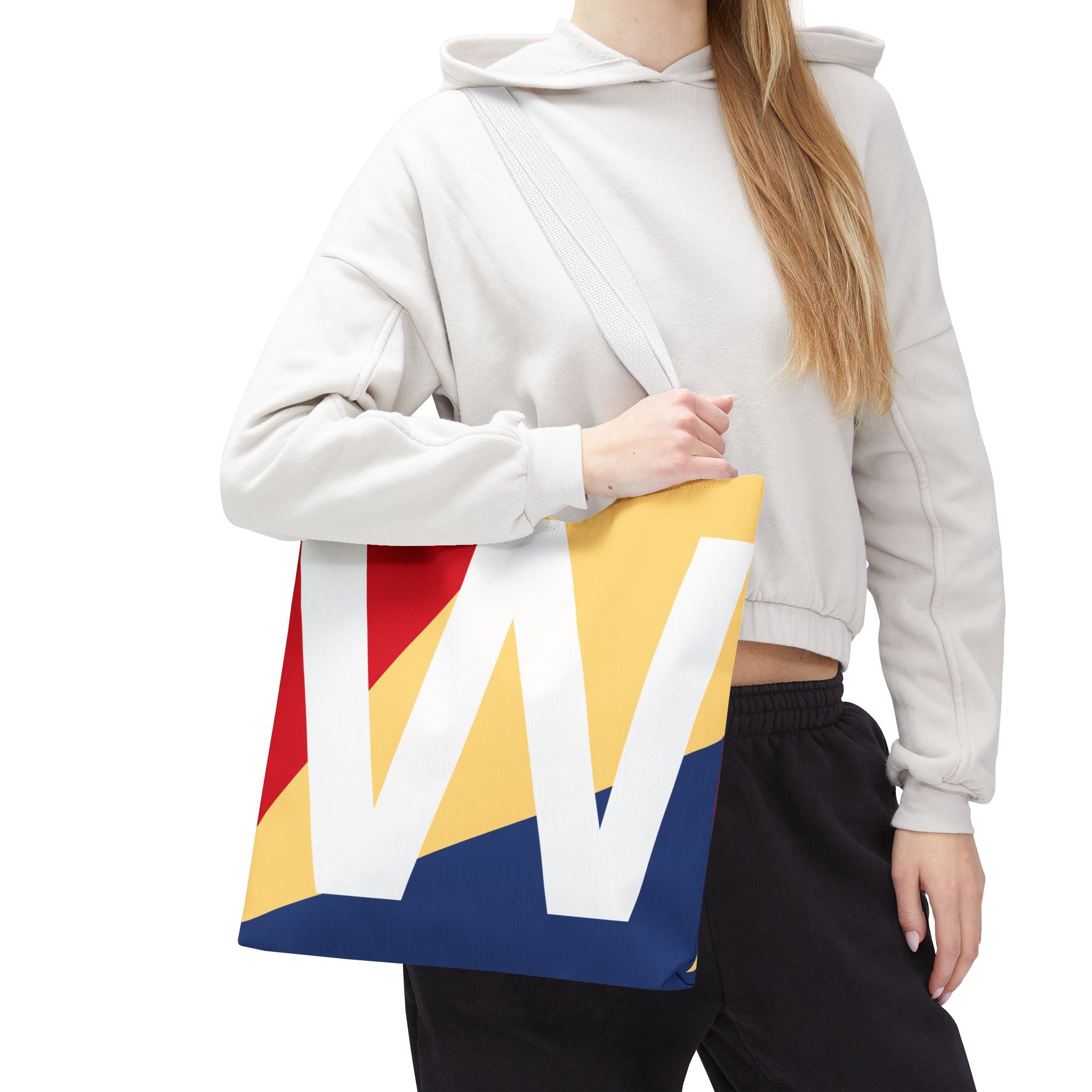 Monogram 'W' Colorblock Tote Bag — Personalized Initial W Shoulder Tote
