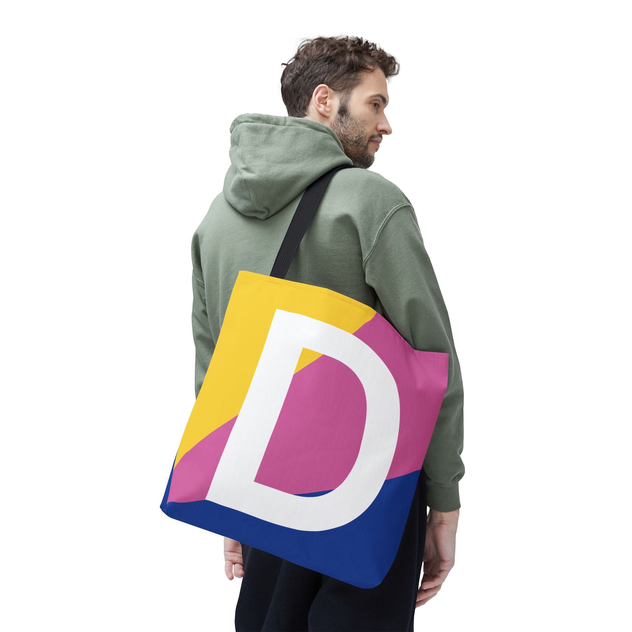 Monogram 'D' Colorblock Tote Bag — Personalized Initial D Shoulder Tote