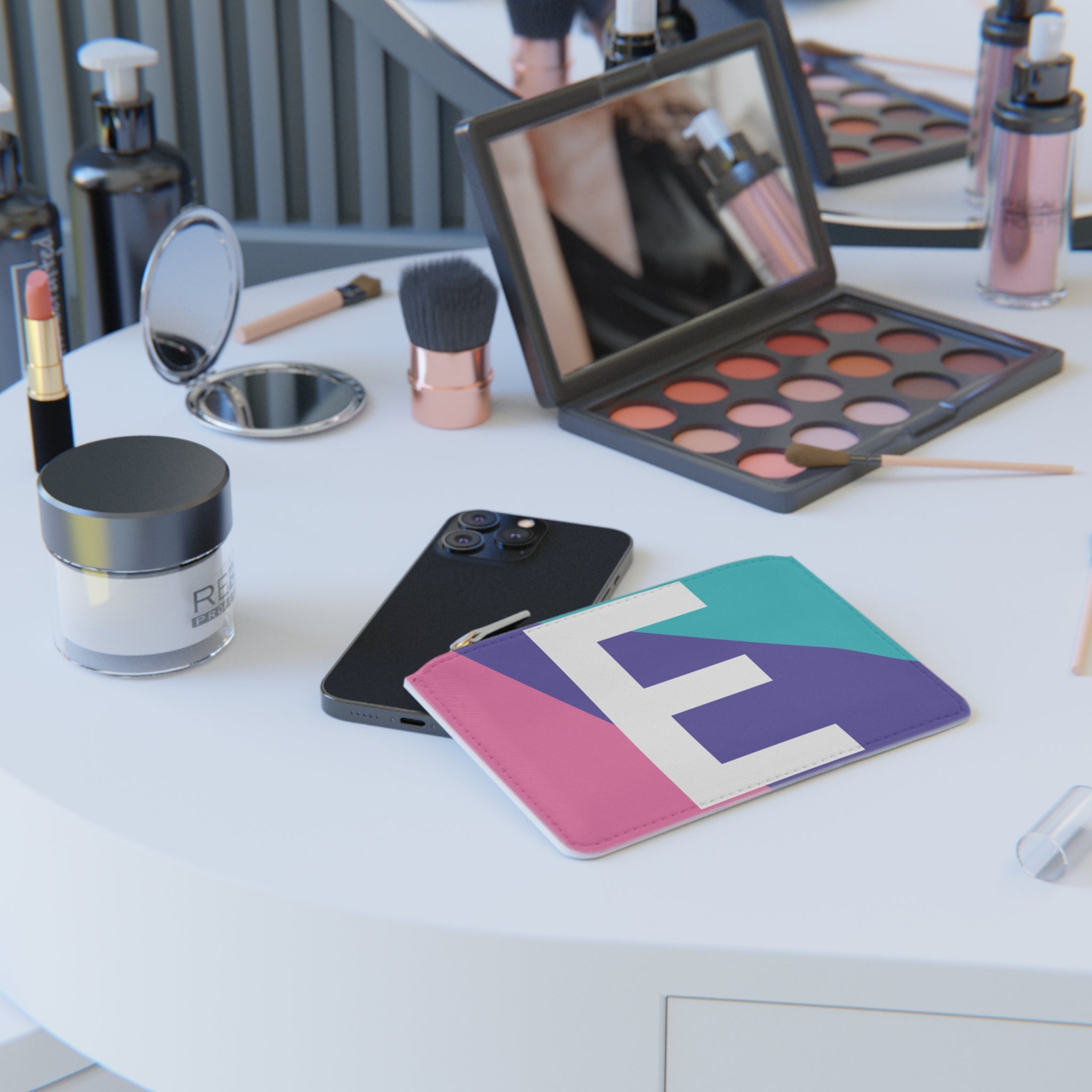 Initial E Mini Clutch — Colorblock Monogram Wristlet Wallet