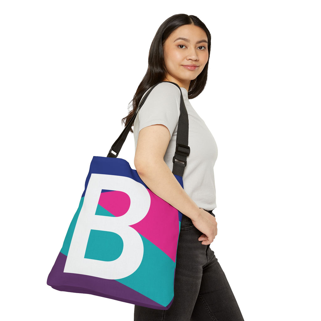 Initial Letter 'B' Colorblock Adjustable Tote Bag — Monogram Alphabet Shoulder Bag
