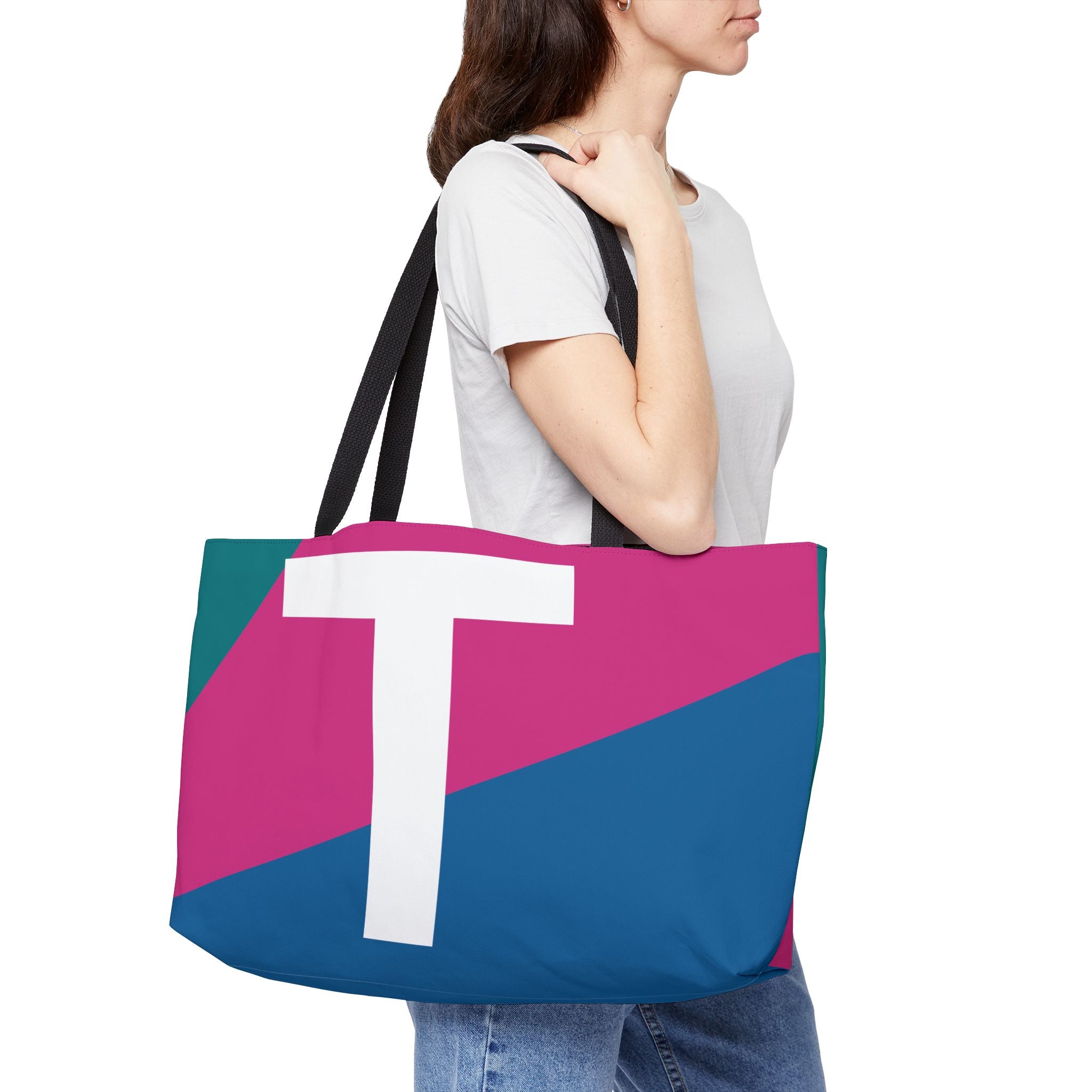 Personalized 'T' Colorblock Tote Bag — Monogram Weekender Tote