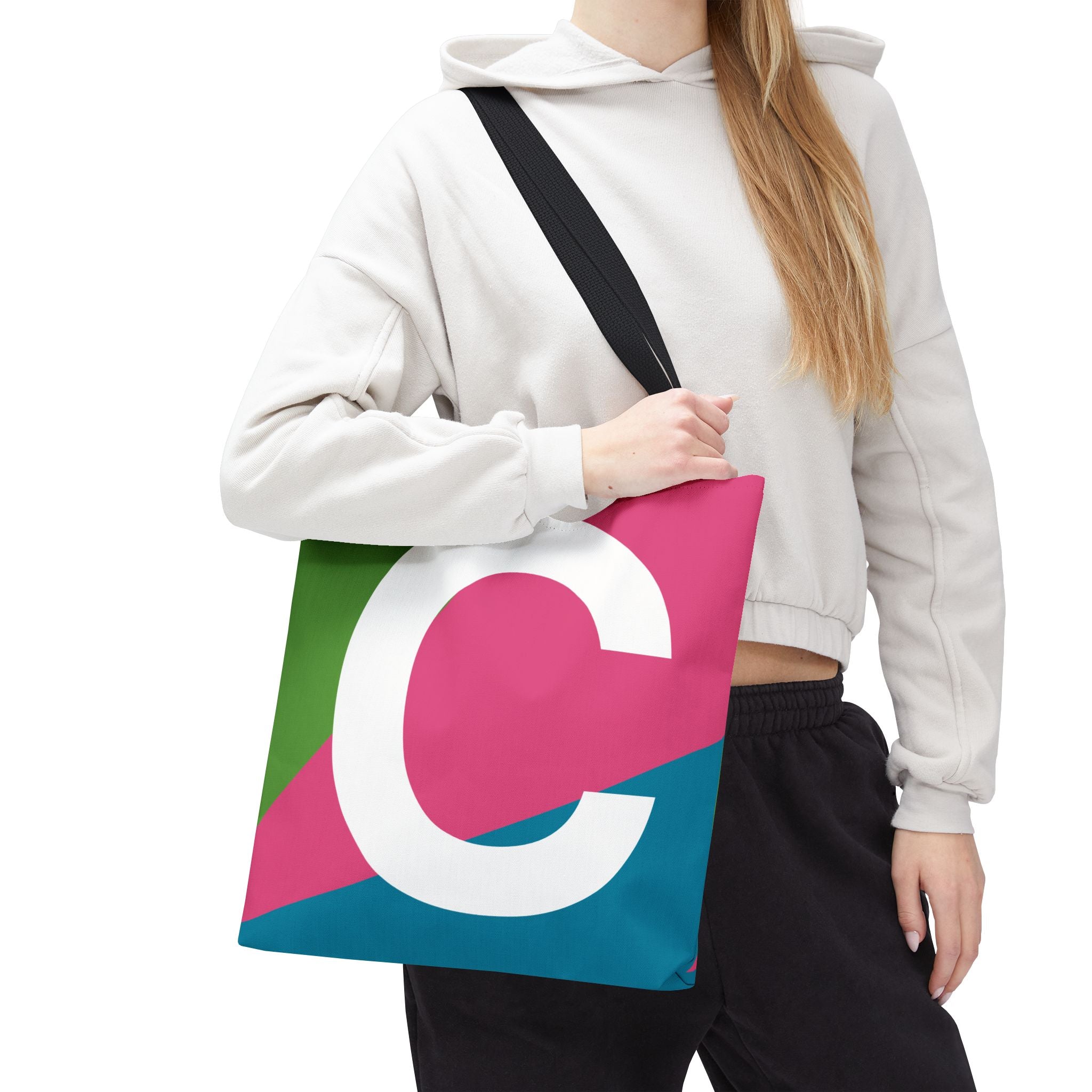 Monogram 'C' Colorblock Tote Bag — Personalized Initial C Shoulder Tote