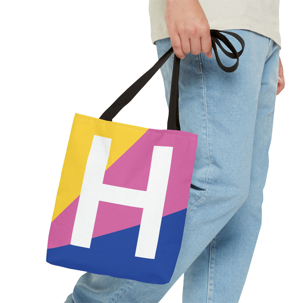 Monogram 'H' Colorblock Tote Bag — Personalized Initial H Shoulder Tote