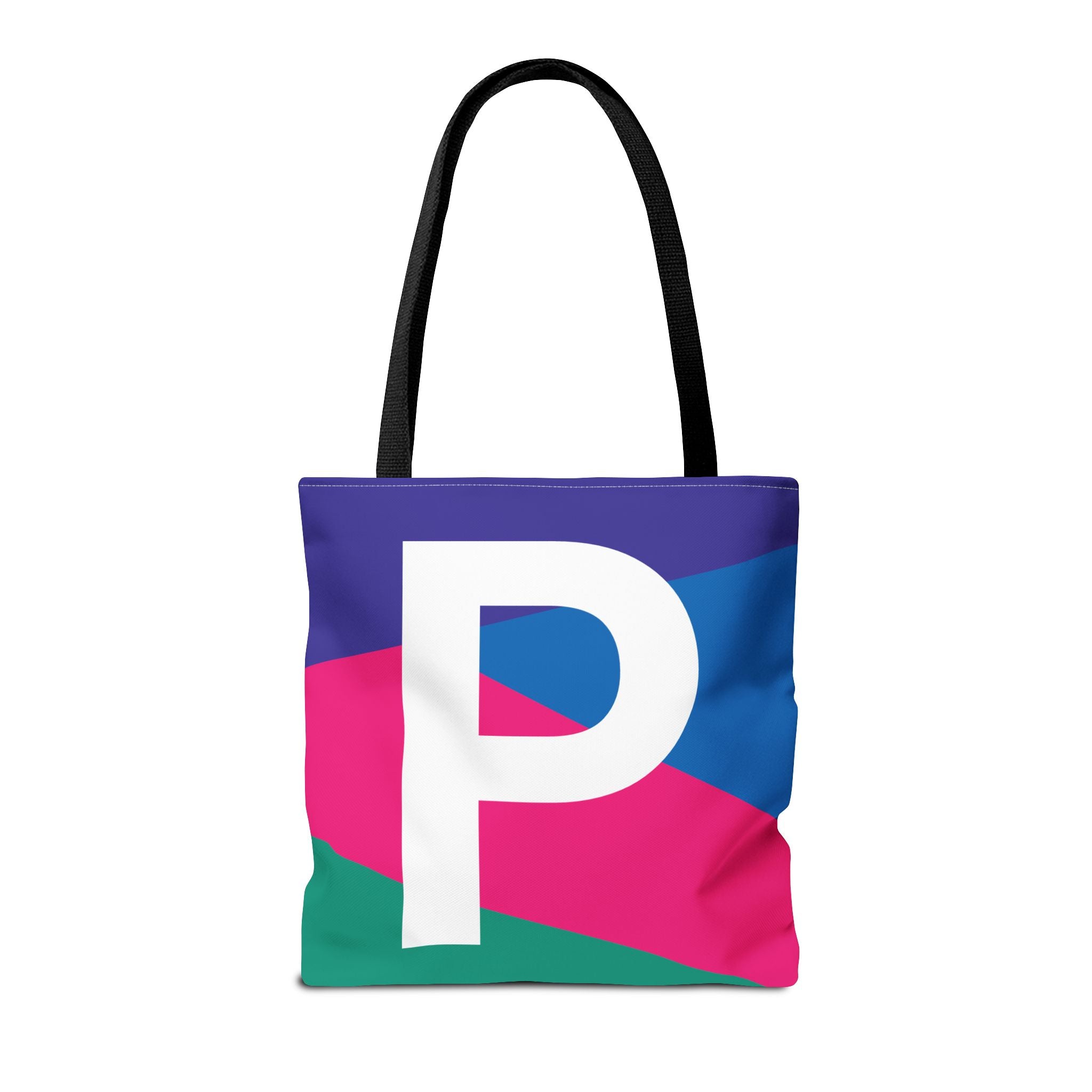 Monogram 'P' Colorblock Tote Bag — Personalized Initial P Shoulder Tote