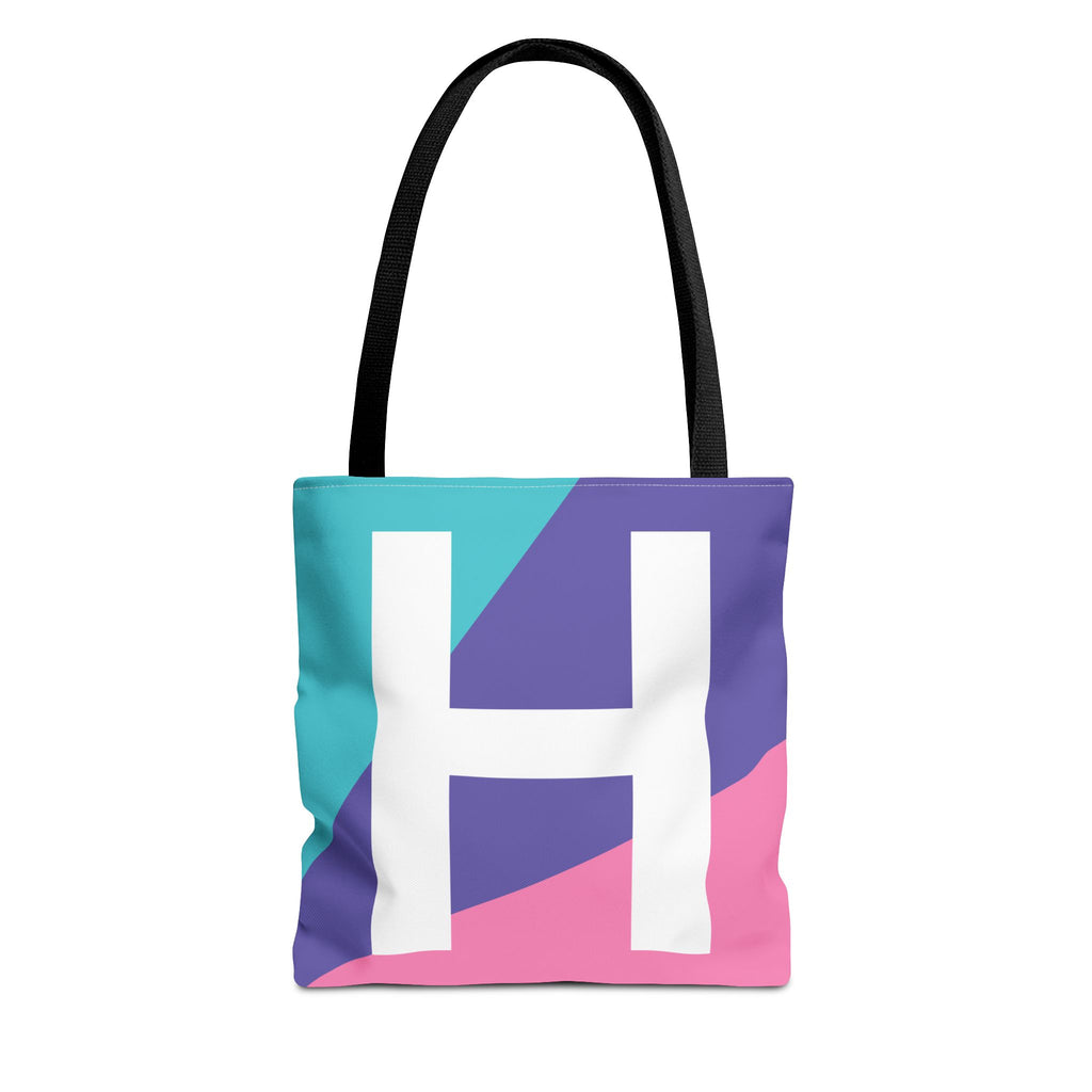 Monogram 'H' Colorblock Tote Bag — Personalized Initial H Shoulder Tote