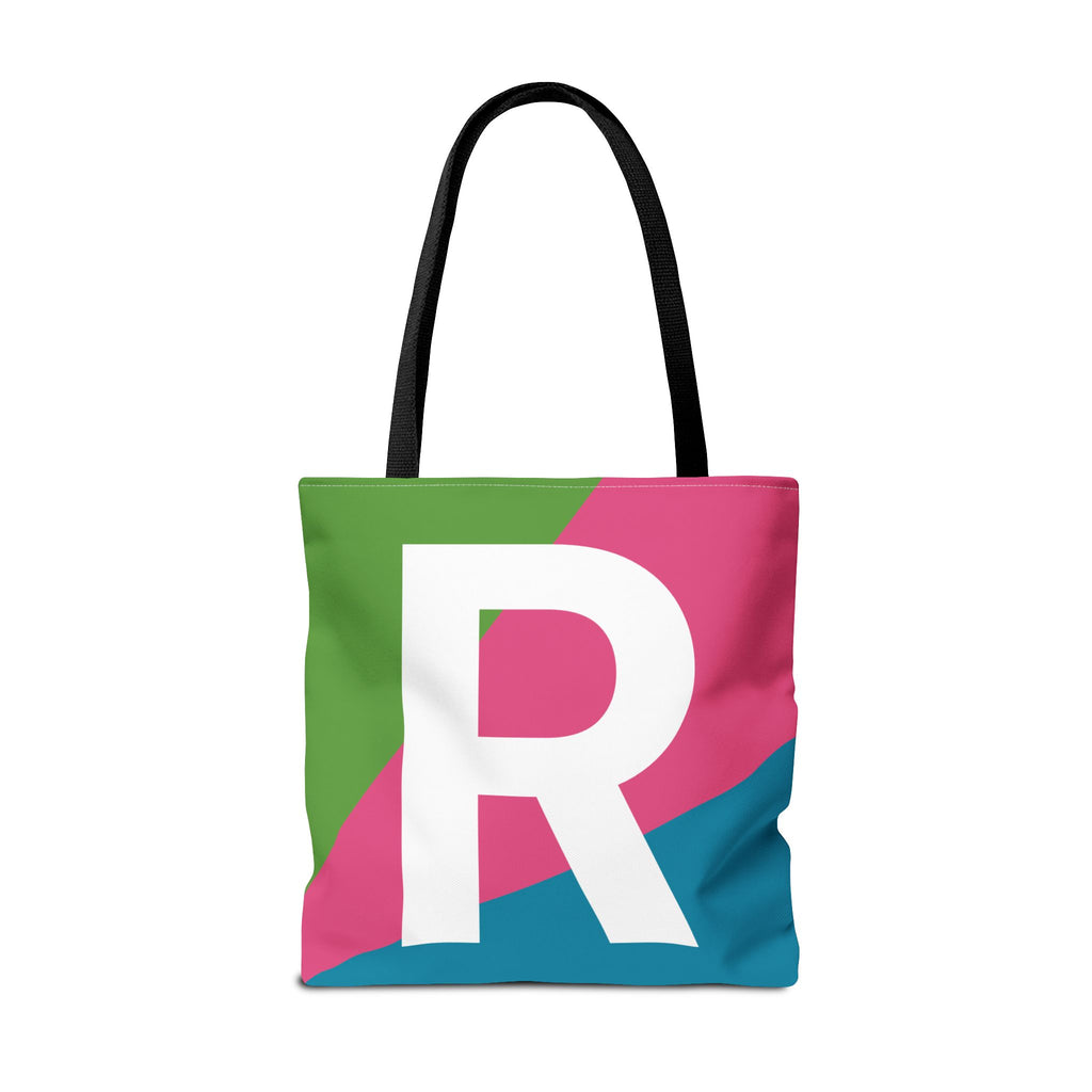 Monogram 'R' Colorblock Tote Bag — Personalized Initial R Shoulder Tote