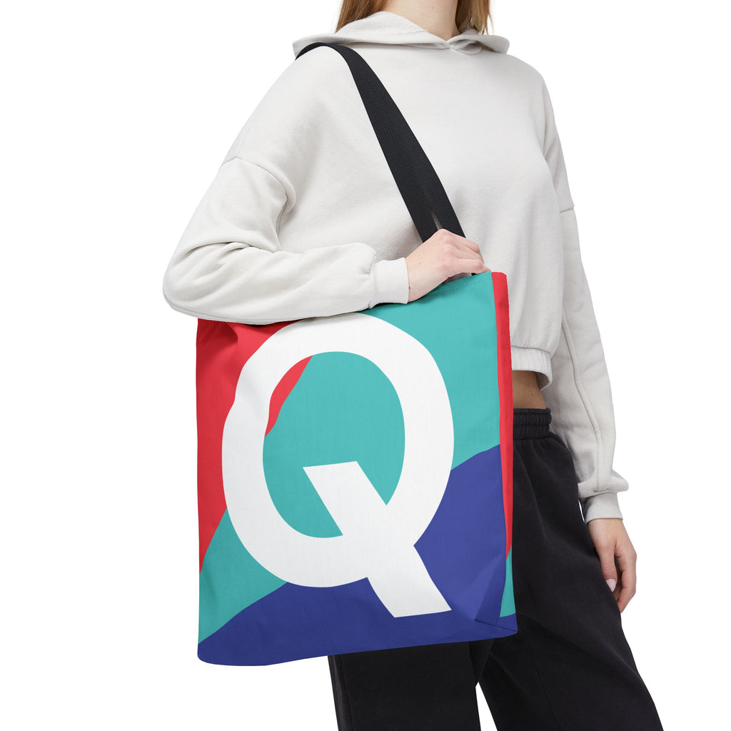 Monogram 'Q' Colorblock Tote Bag — Personalized Initial Q Shoulder Tote