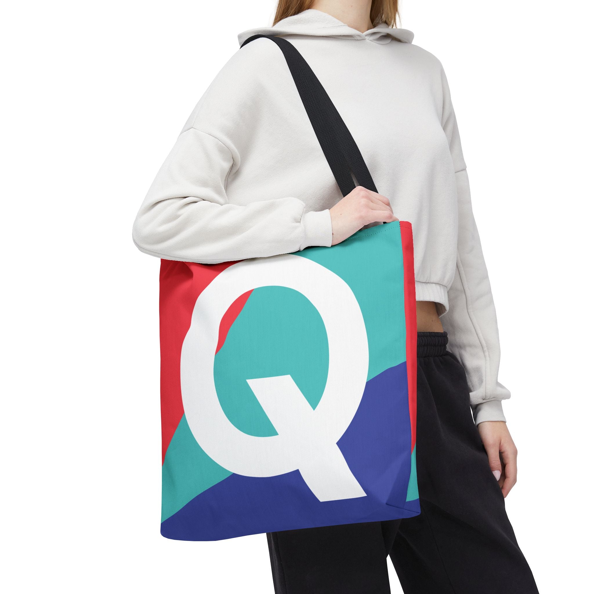 Monogram 'Q' Colorblock Tote Bag — Personalized Initial Q Shoulder Tote