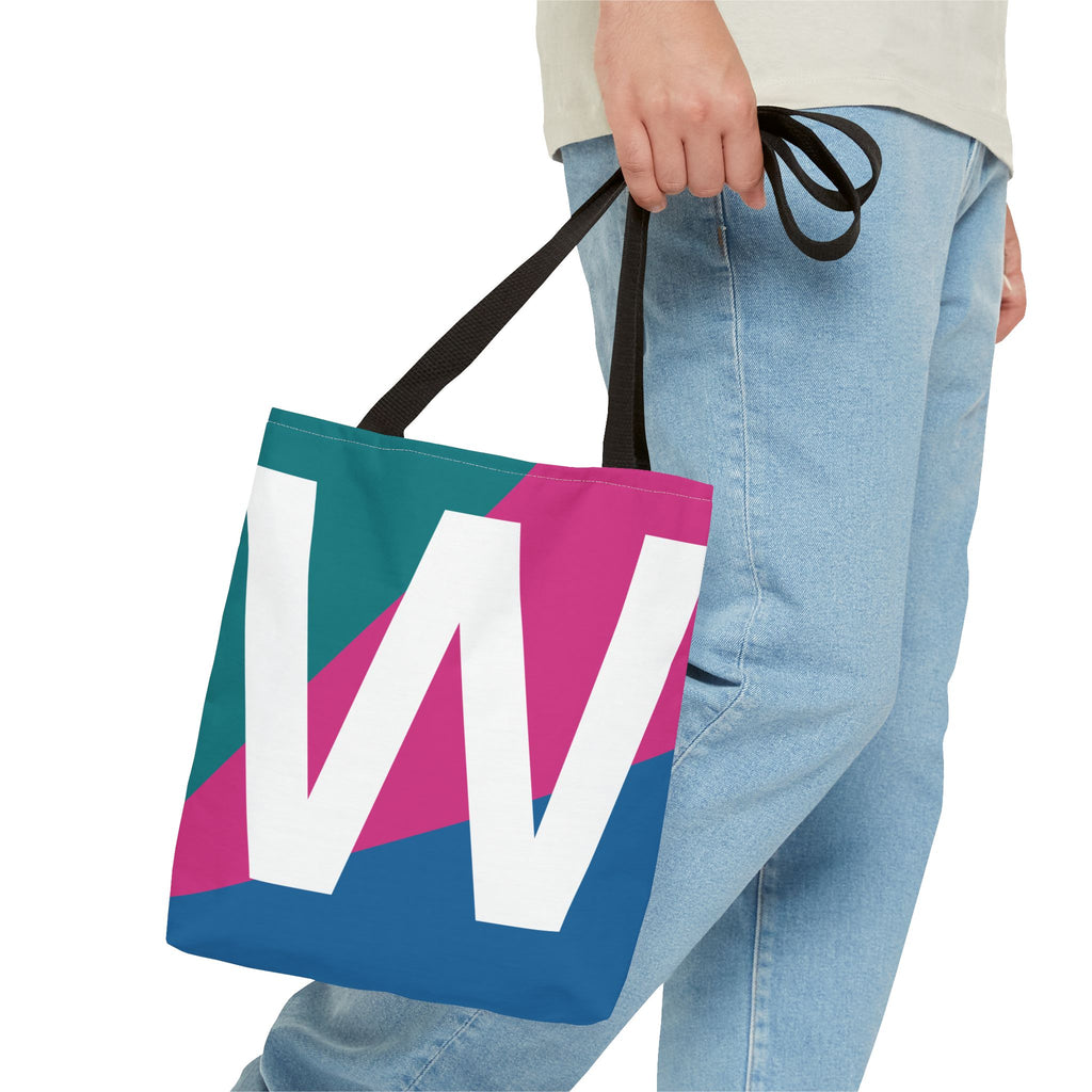 Monogram 'W' Colorblock Tote Bag — Personalized Initial W Shoulder Tote
