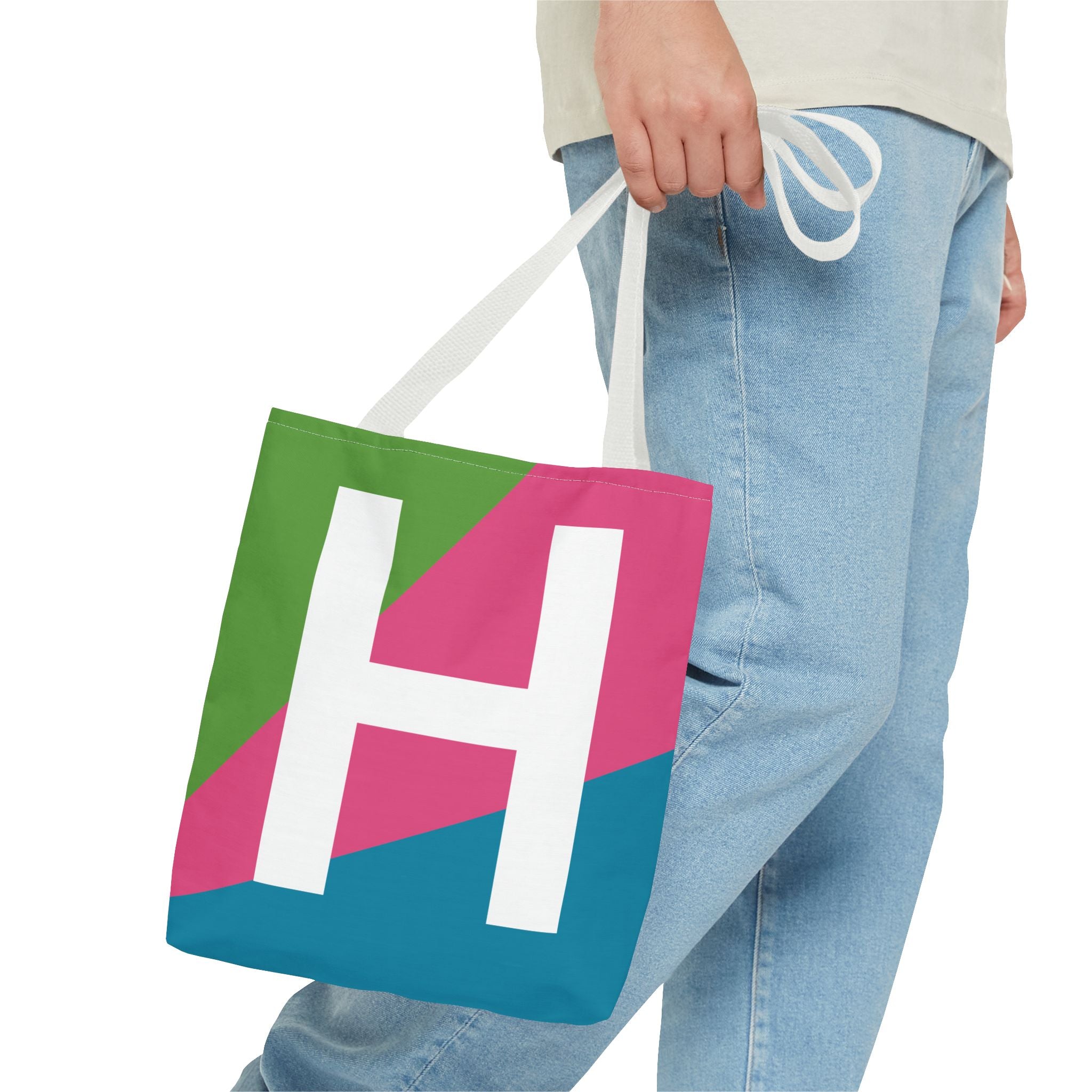 Monogram 'H' Colorblock Tote Bag — Personalized Initial H Shoulder Tote
