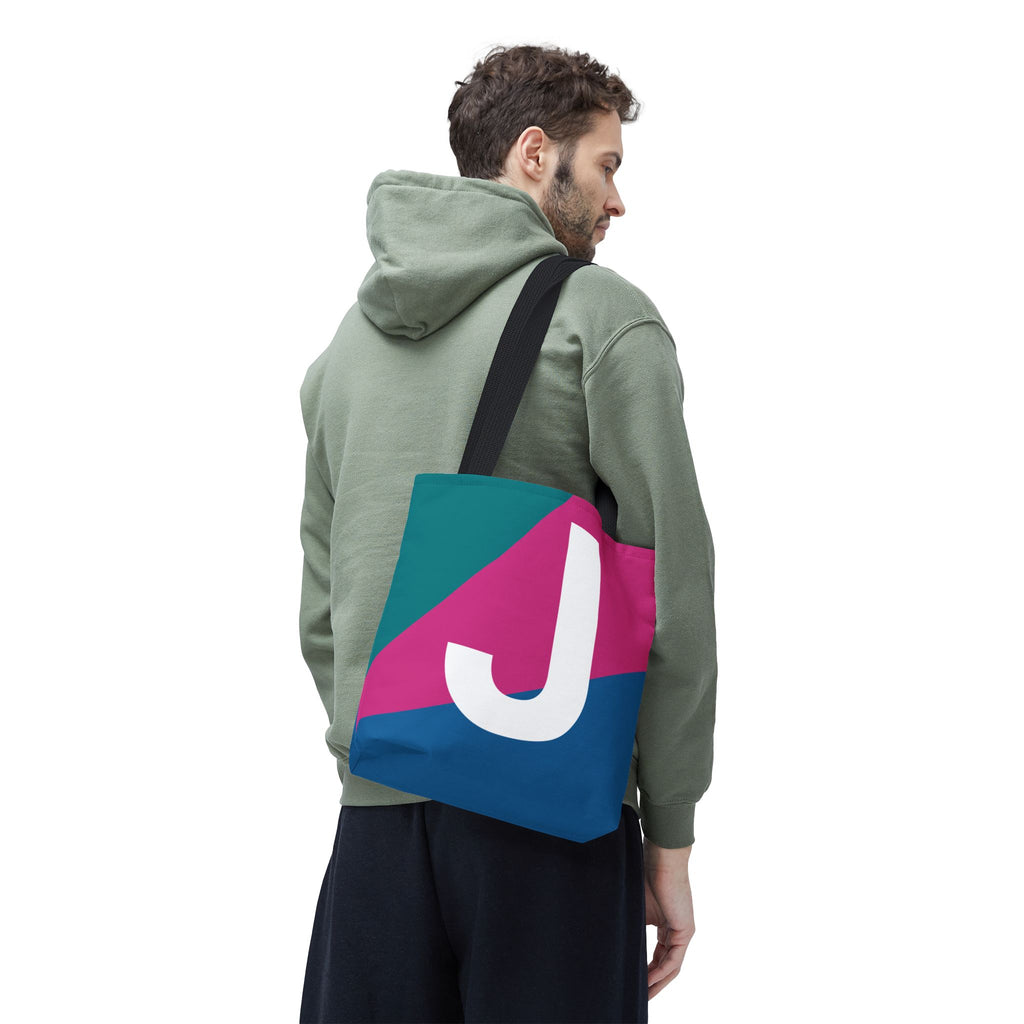 Monogram 'J' Colorblock Tote Bag — Personalized Initial J Shoulder Tote