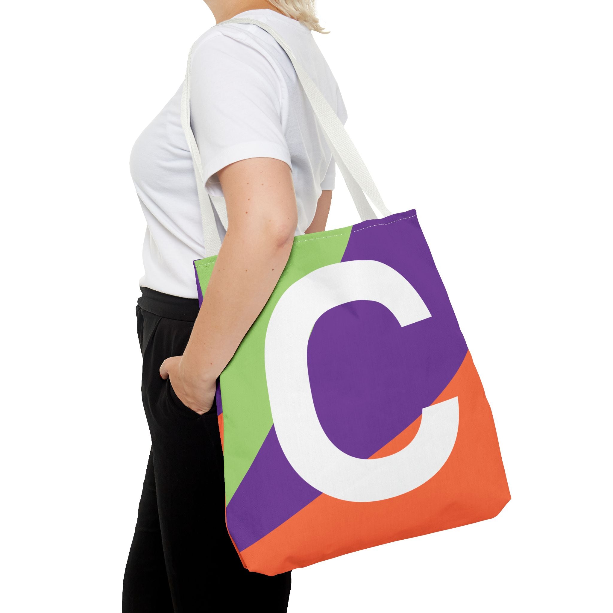 Monogram 'C' Colorblock Tote Bag — Personalized Initial C Shoulder Tote