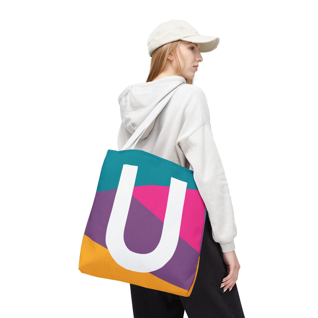 Monogram 'U' Colorblock Tote Bag — Personalized Initial U Shoulder Tote