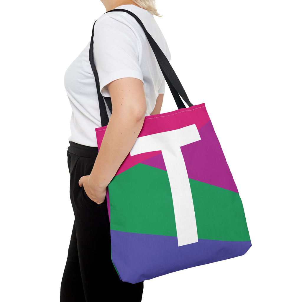 Monogram 'T' Colorblock Tote Bag — Personalized Initial T Shoulder Tote