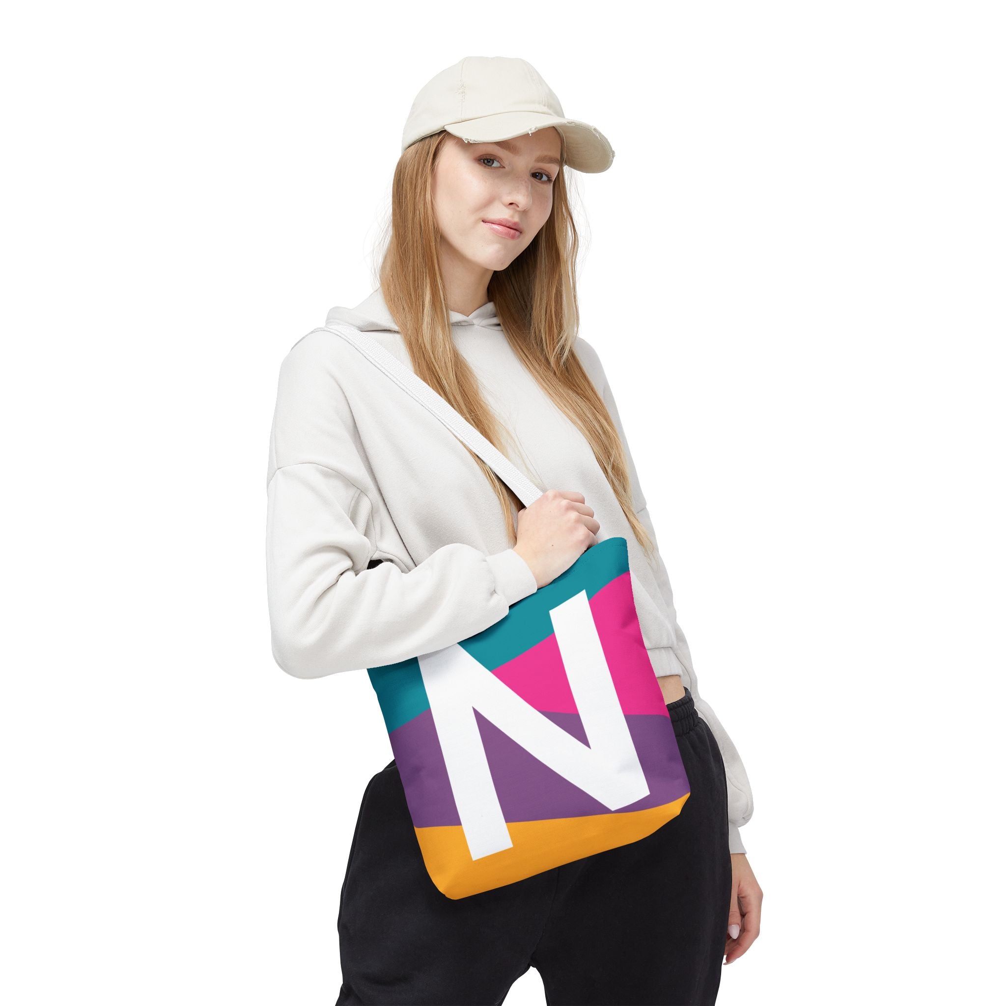 Monogram 'N' Colorblock Tote Bag — Personalized Initial N Shoulder Tote