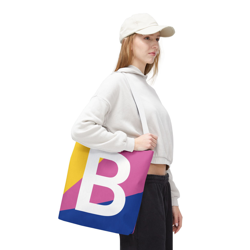 Monogram 'B' Colorblock Tote Bag — Personalized Initial B Shoulder Tote
