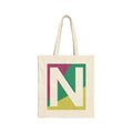 Initial N Colorblock Canvas Tote Bag — Monogram Letter N Reusable Grocery Tote