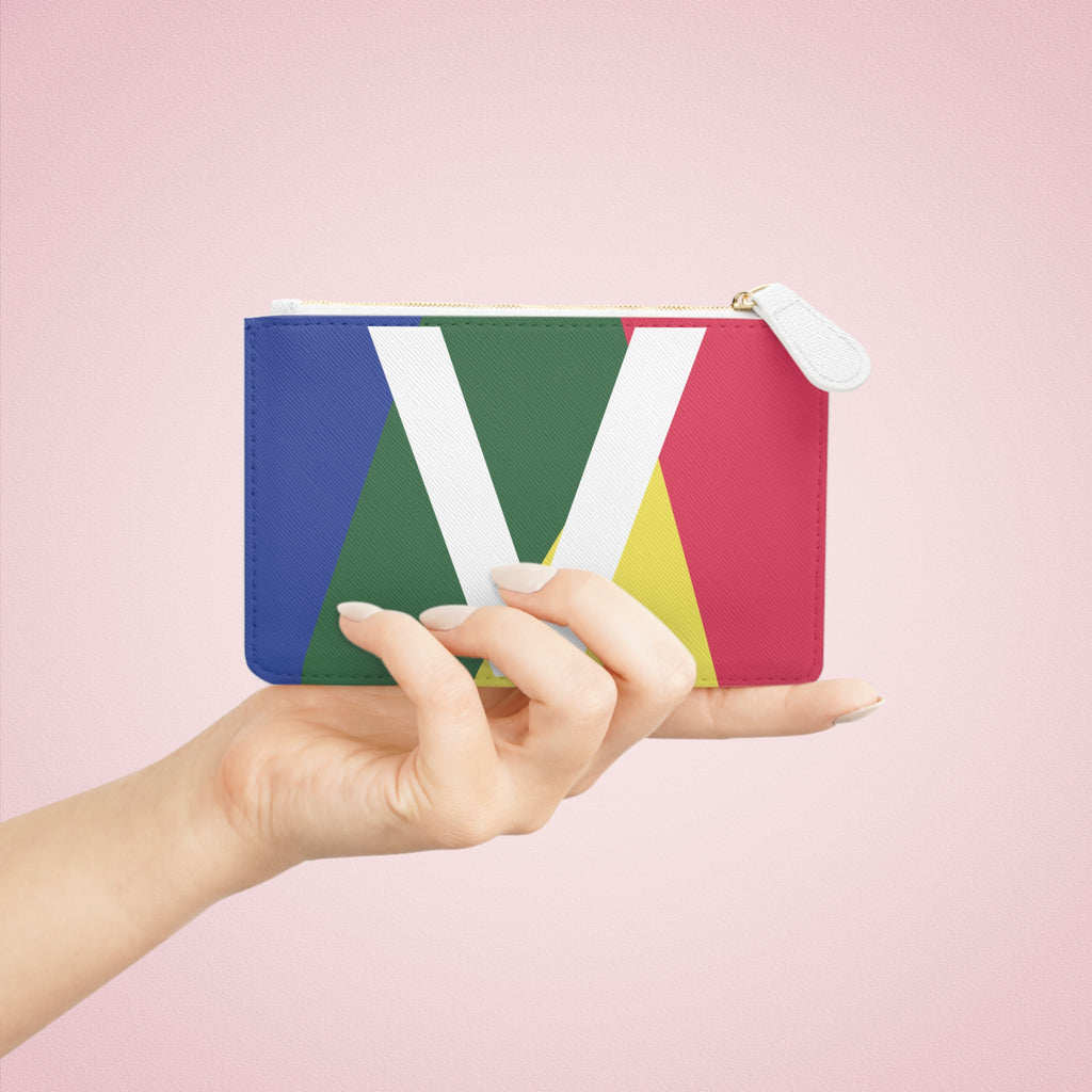 Initial V Mini Clutch — Colorblock Monogram Wristlet Wallet