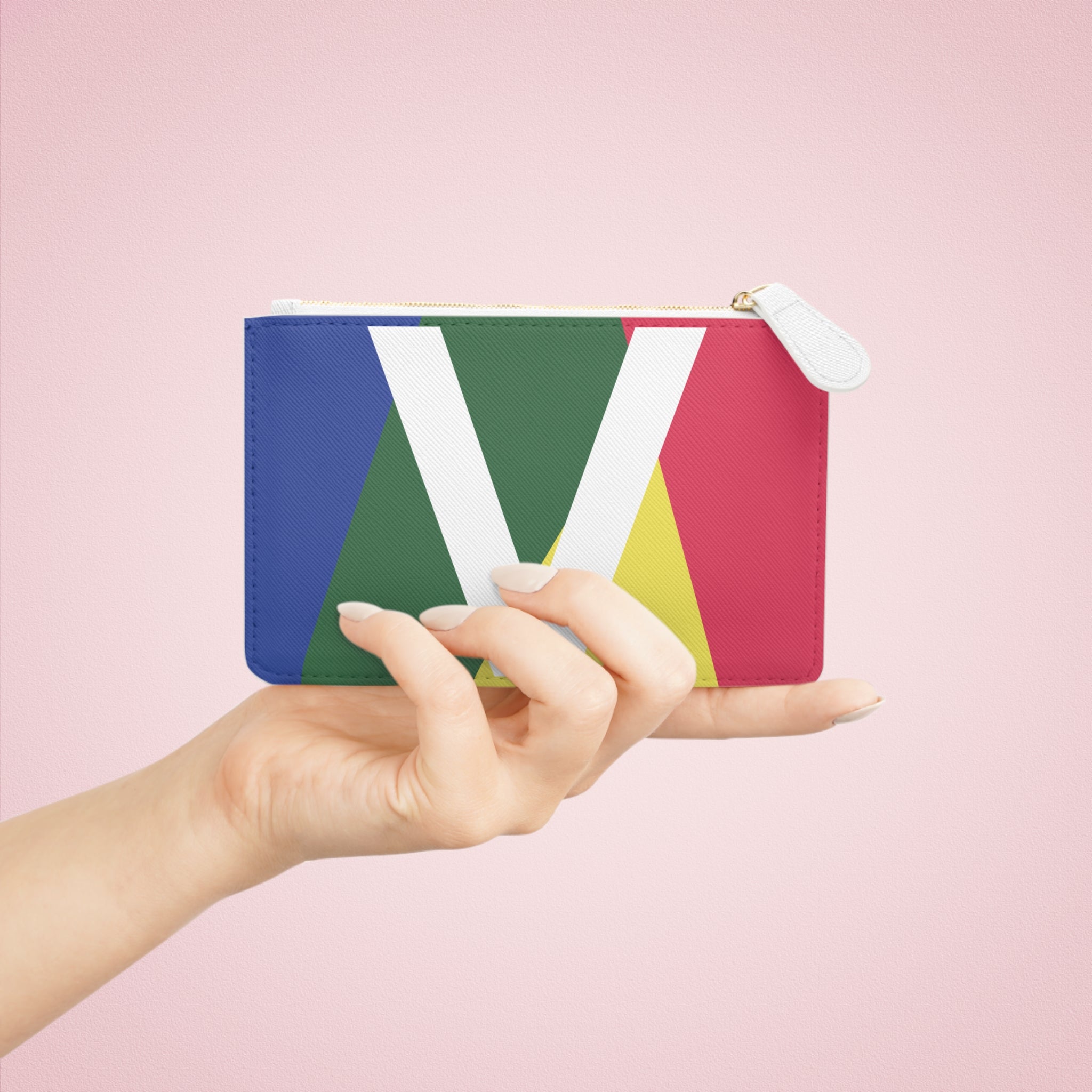 Initial V Mini Clutch — Colorblock Monogram Wristlet Wallet
