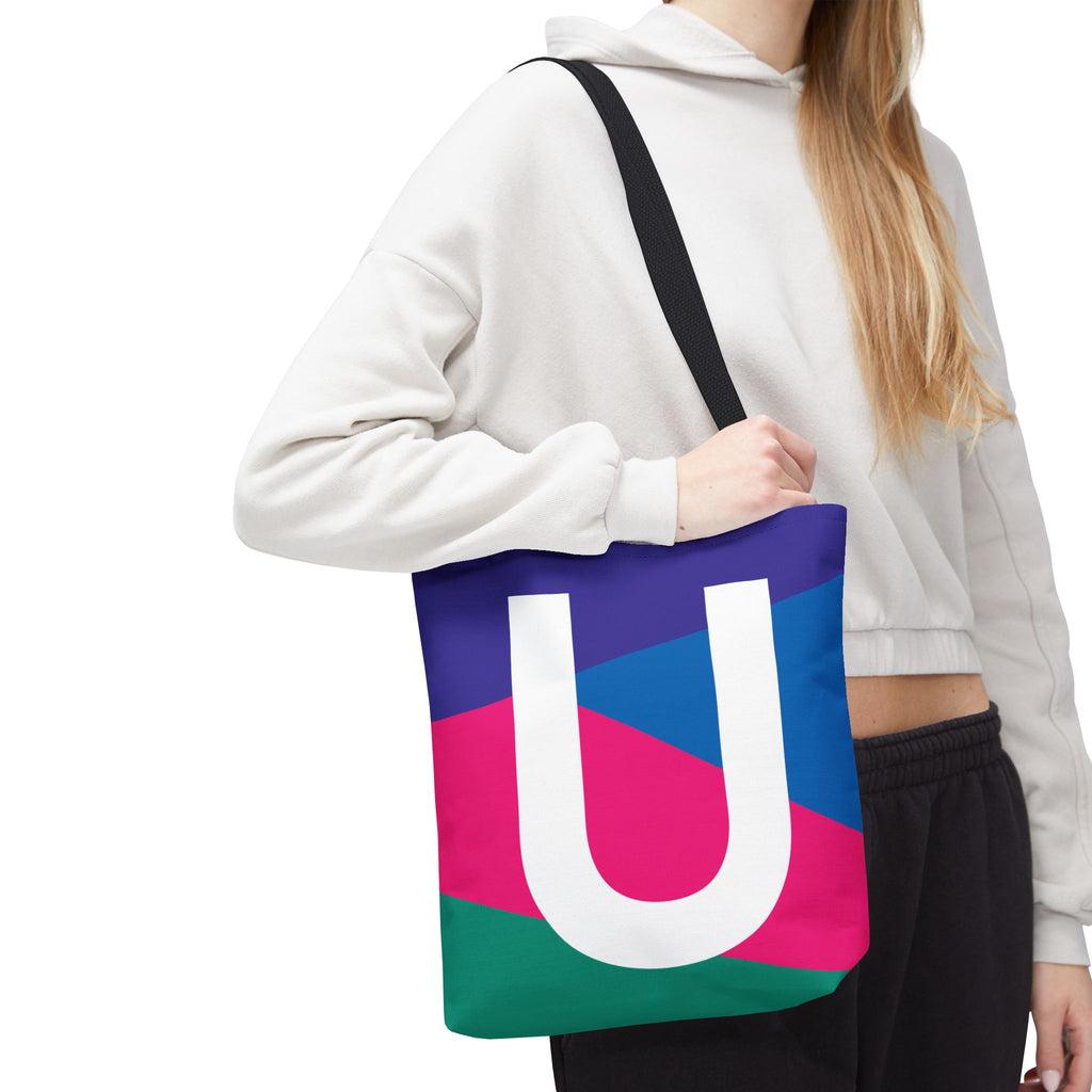 Monogram 'U' Colorblock Tote Bag — Personalized Initial U Shoulder Tote
