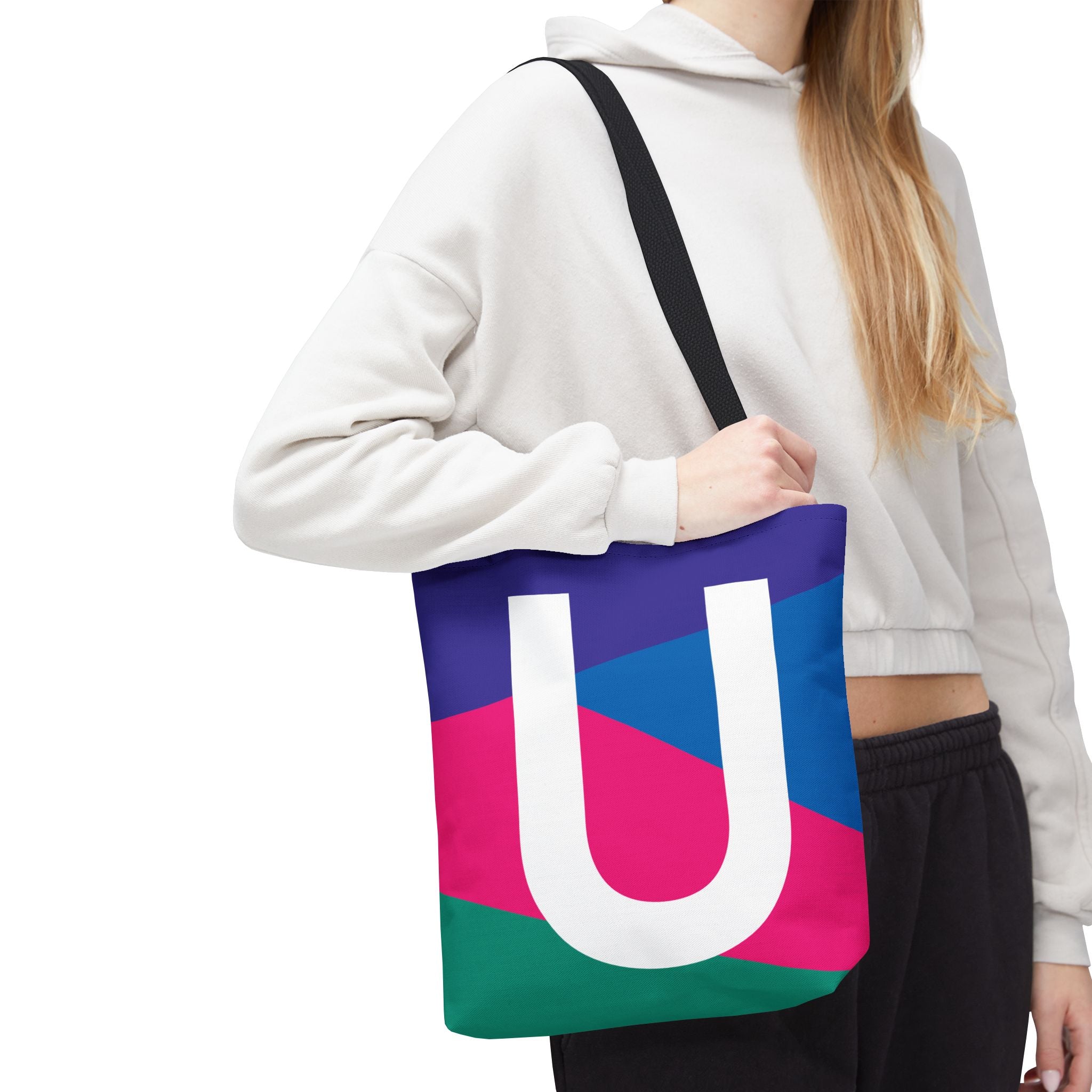 Monogram 'U' Colorblock Tote Bag — Personalized Initial U Shoulder Tote