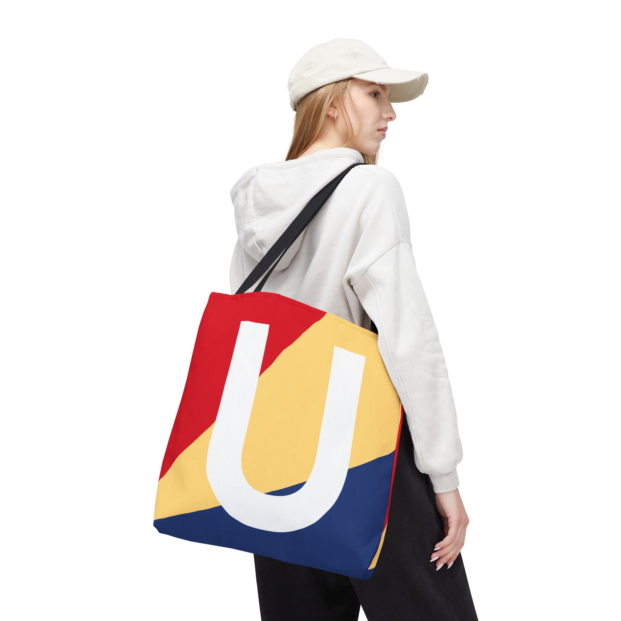 Monogram 'U' Colorblock Tote Bag — Personalized Initial U Shoulder Tote