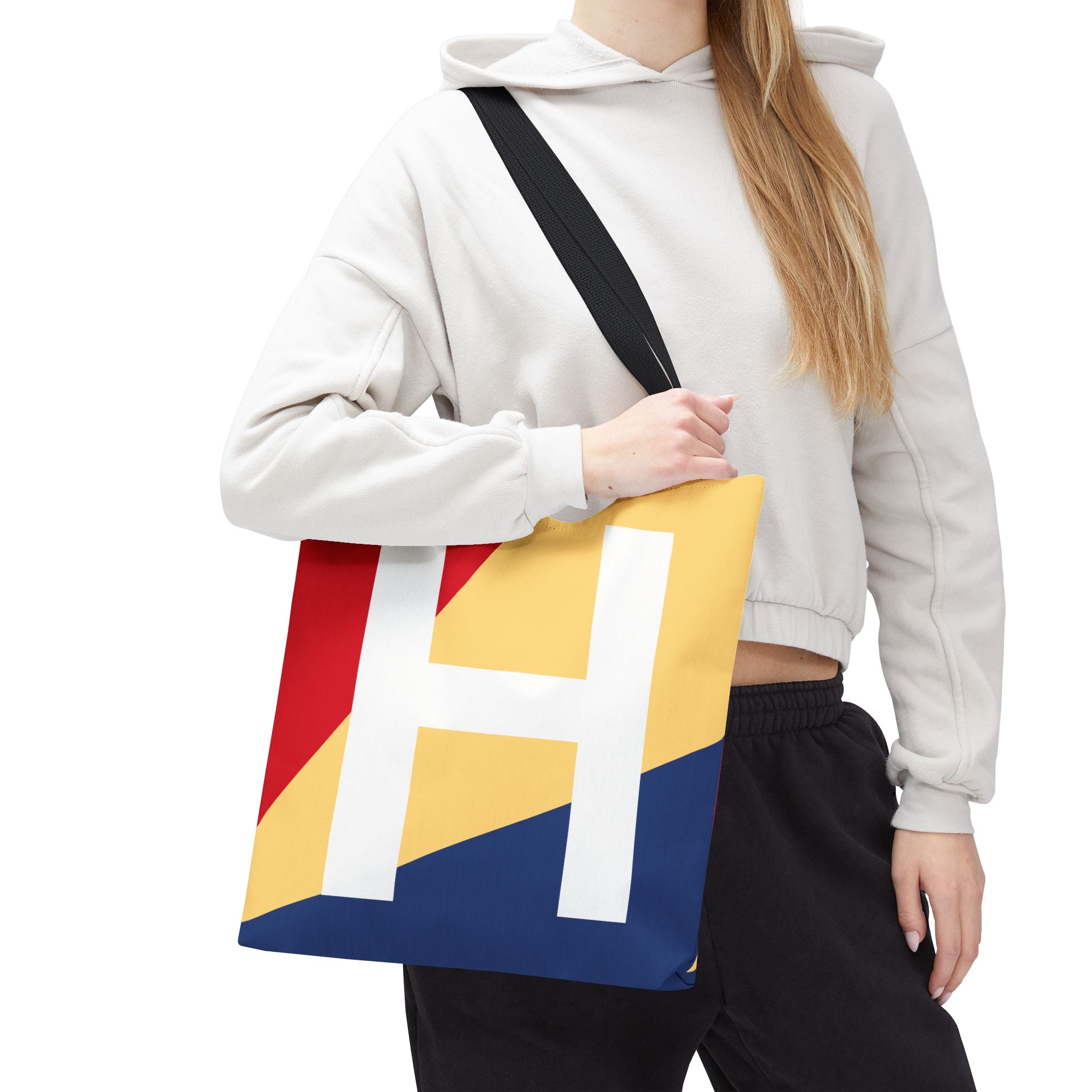 Monogram 'H' Colorblock Tote Bag — Personalized Initial H Shoulder Tote