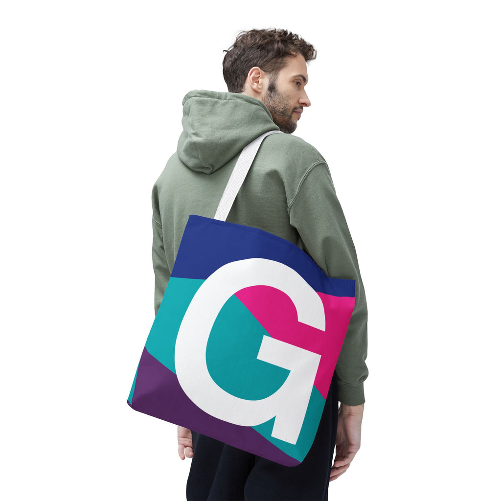Monogram 'G' Colorblock Tote Bag — Personalized Initial G Shoulder Tote