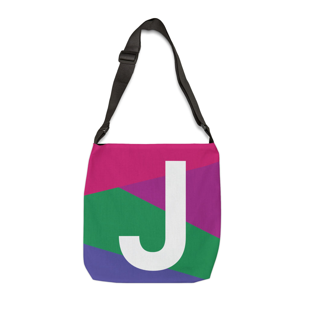 Initial Letter 'J' Colorblock Adjustable Tote Bag — Monogram Alphabet Shoulder Bag