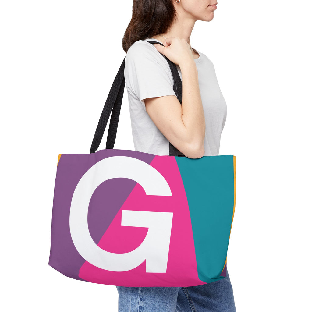 Personalized 'G' Colorblock Tote Bag — Monogram Weekender Tote