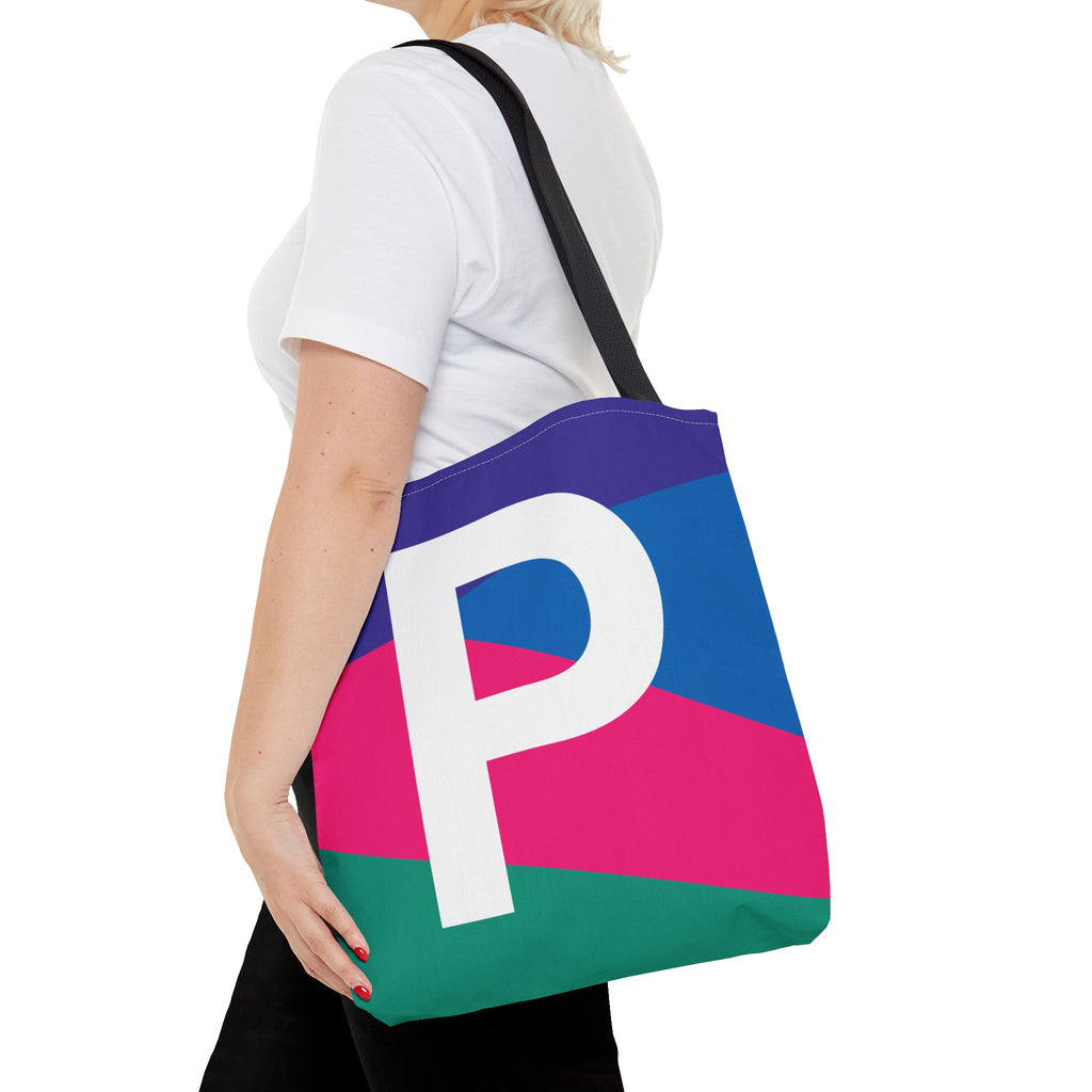 Monogram 'P' Colorblock Tote Bag — Personalized Initial P Shoulder Tote