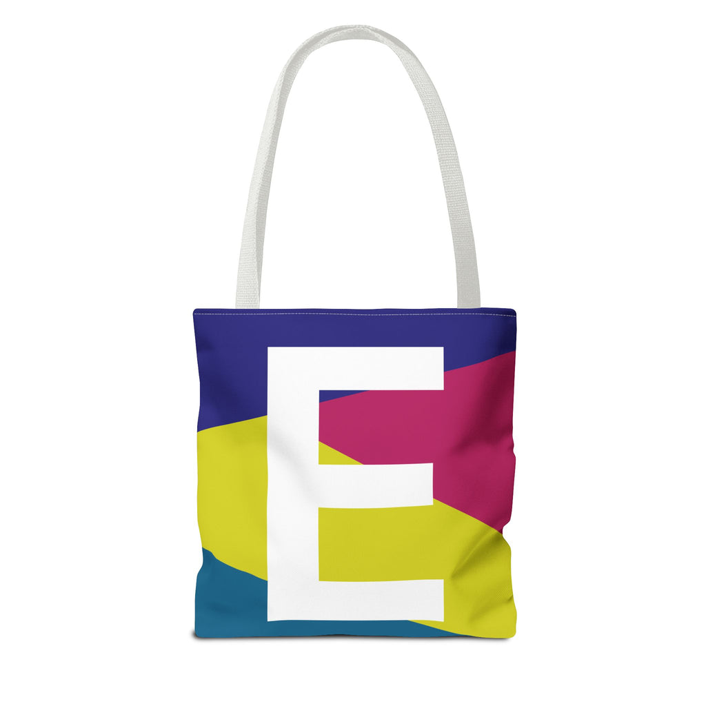 Monogram 'E' Colorblock Tote Bag — Personalized Initial E Shoulder Tote