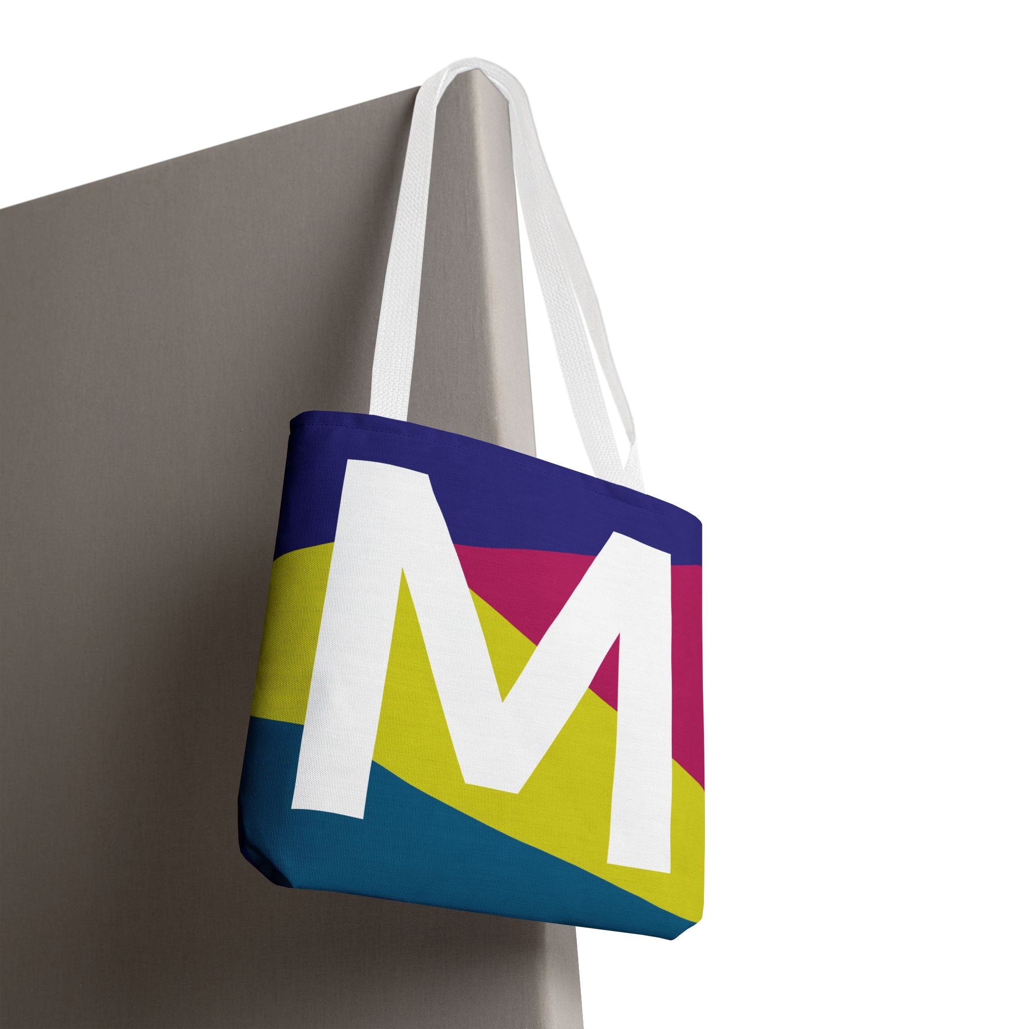 Monogram 'M' Colorblock Tote Bag — Personalized Initial M Shoulder Tote