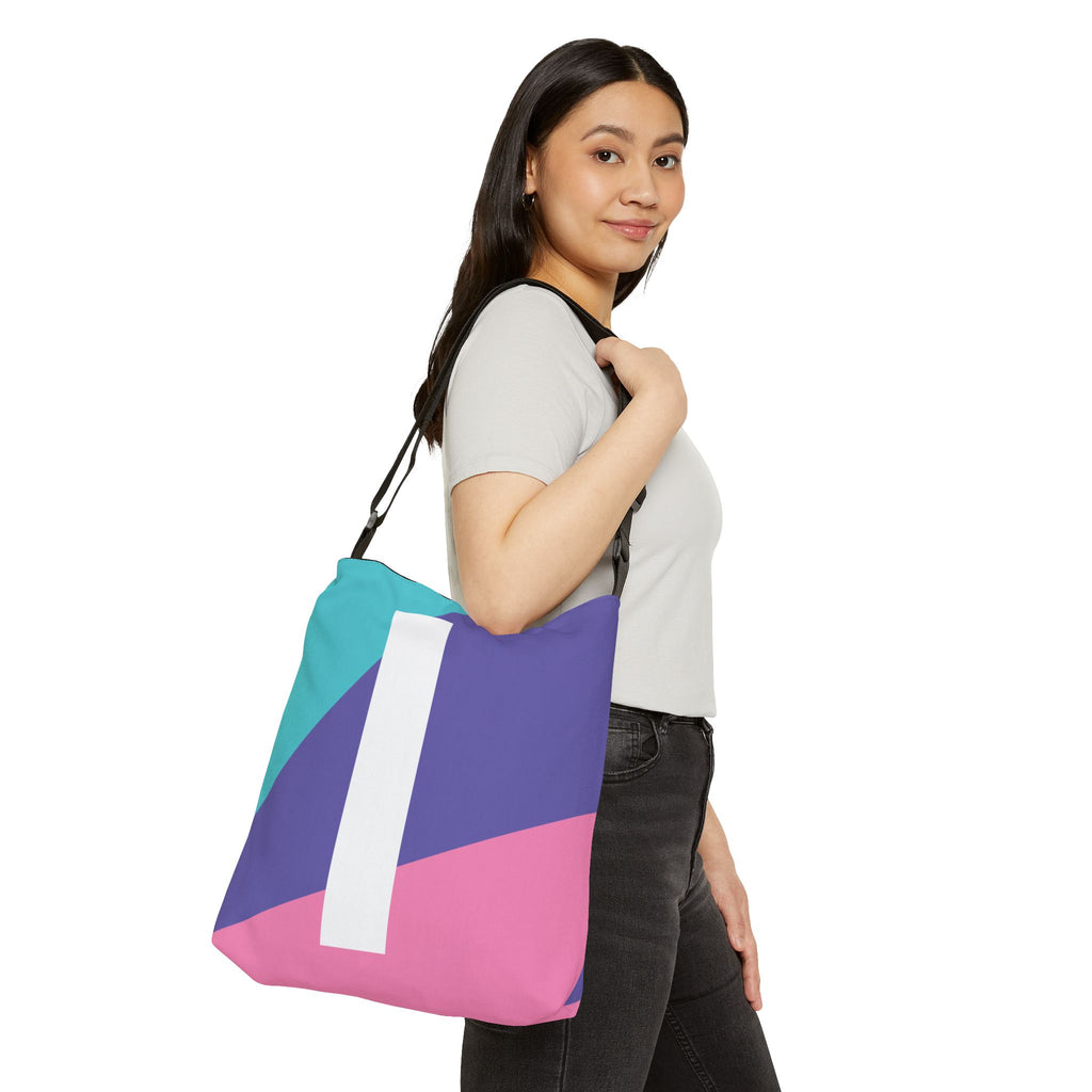 Initial Letter 'I' Colorblock Adjustable Tote Bag — Monogram Alphabet Shoulder Bag