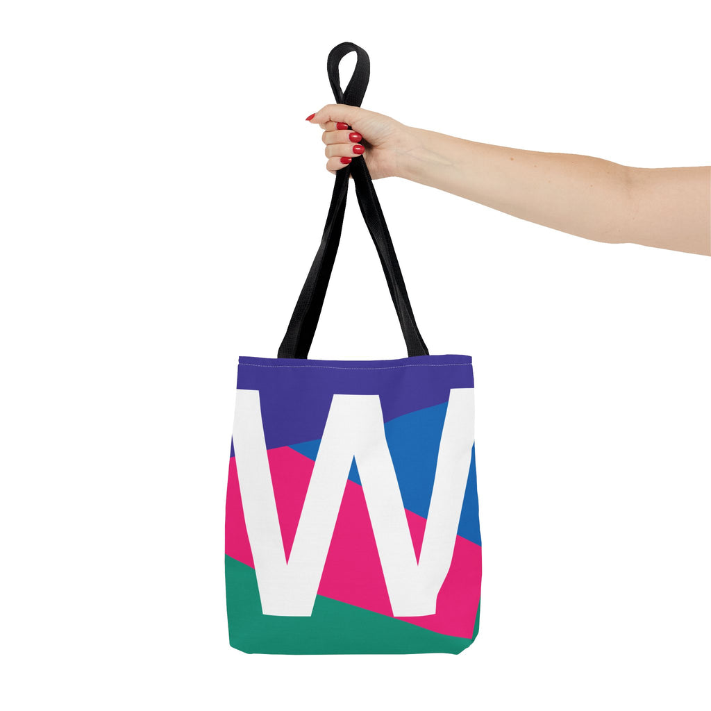 Monogram 'W' Colorblock Tote Bag — Personalized Initial W Shoulder Tote