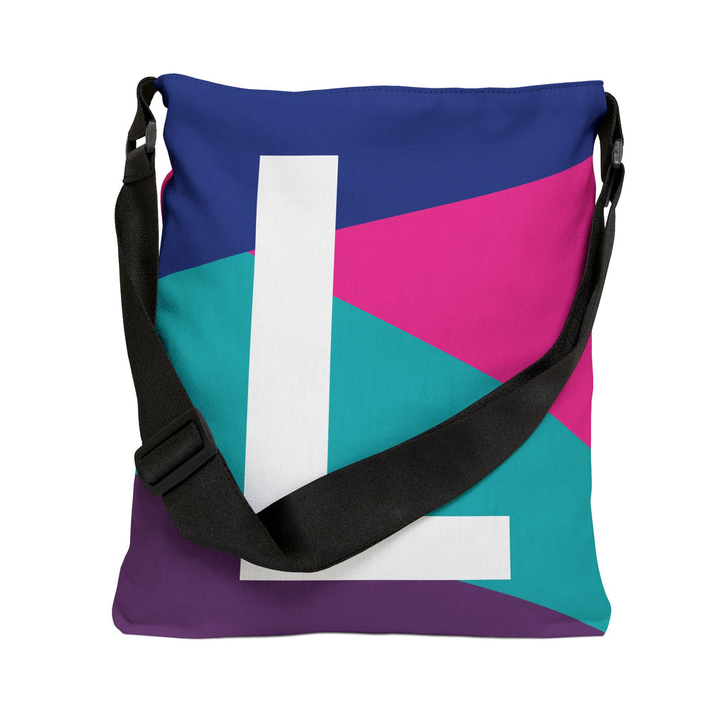 Initial Letter 'L' Colorblock Adjustable Tote Bag — Monogram Alphabet Shoulder Bag
