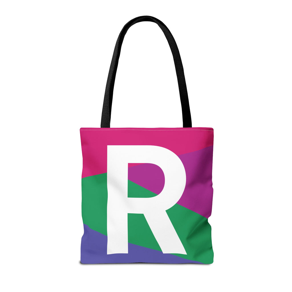 Monogram 'R' Colorblock Tote Bag — Personalized Initial R Shoulder Tote