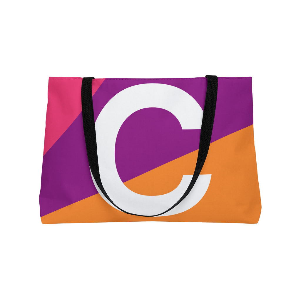 Personalized 'C' Colorblock Tote Bag — Monogram Weekender Tote