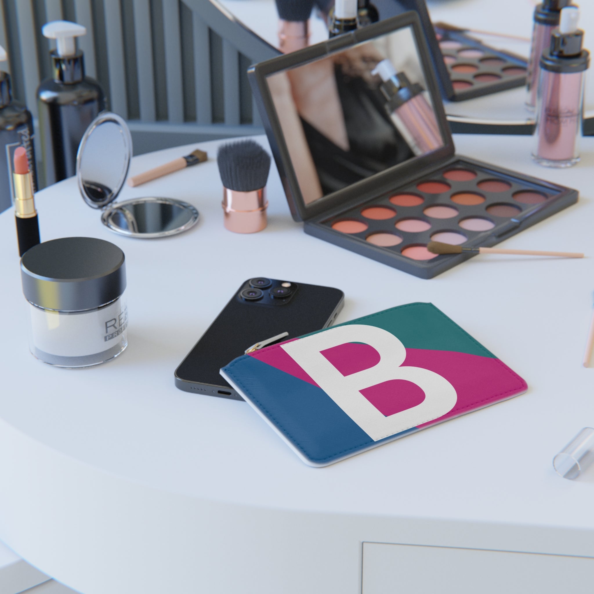 Initial B Mini Clutch — Colorblock Monogram Wristlet Wallet