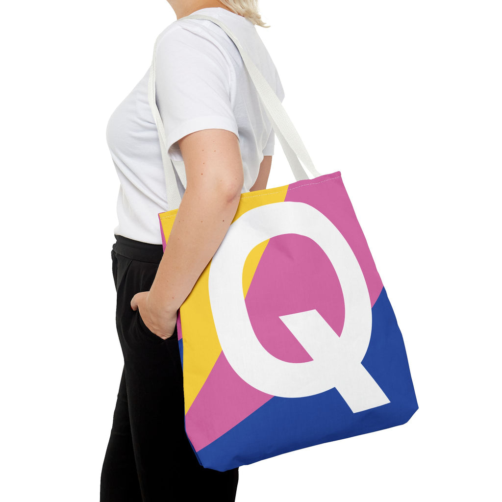 Monogram 'Q' Colorblock Tote Bag — Personalized Initial Q Shoulder Tote