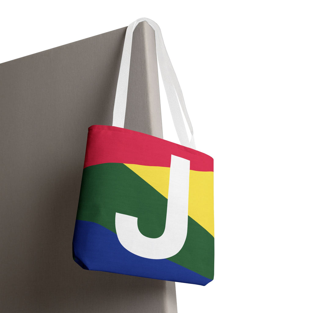 Monogram 'J' Colorblock Tote Bag — Personalized Initial J Shoulder Tote